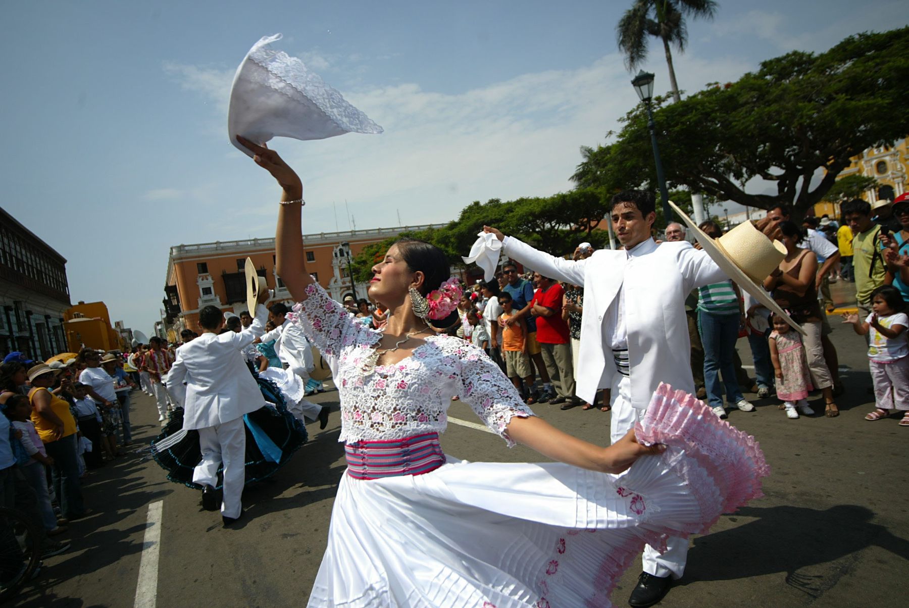 Marinera dancers parade in Trujillo.