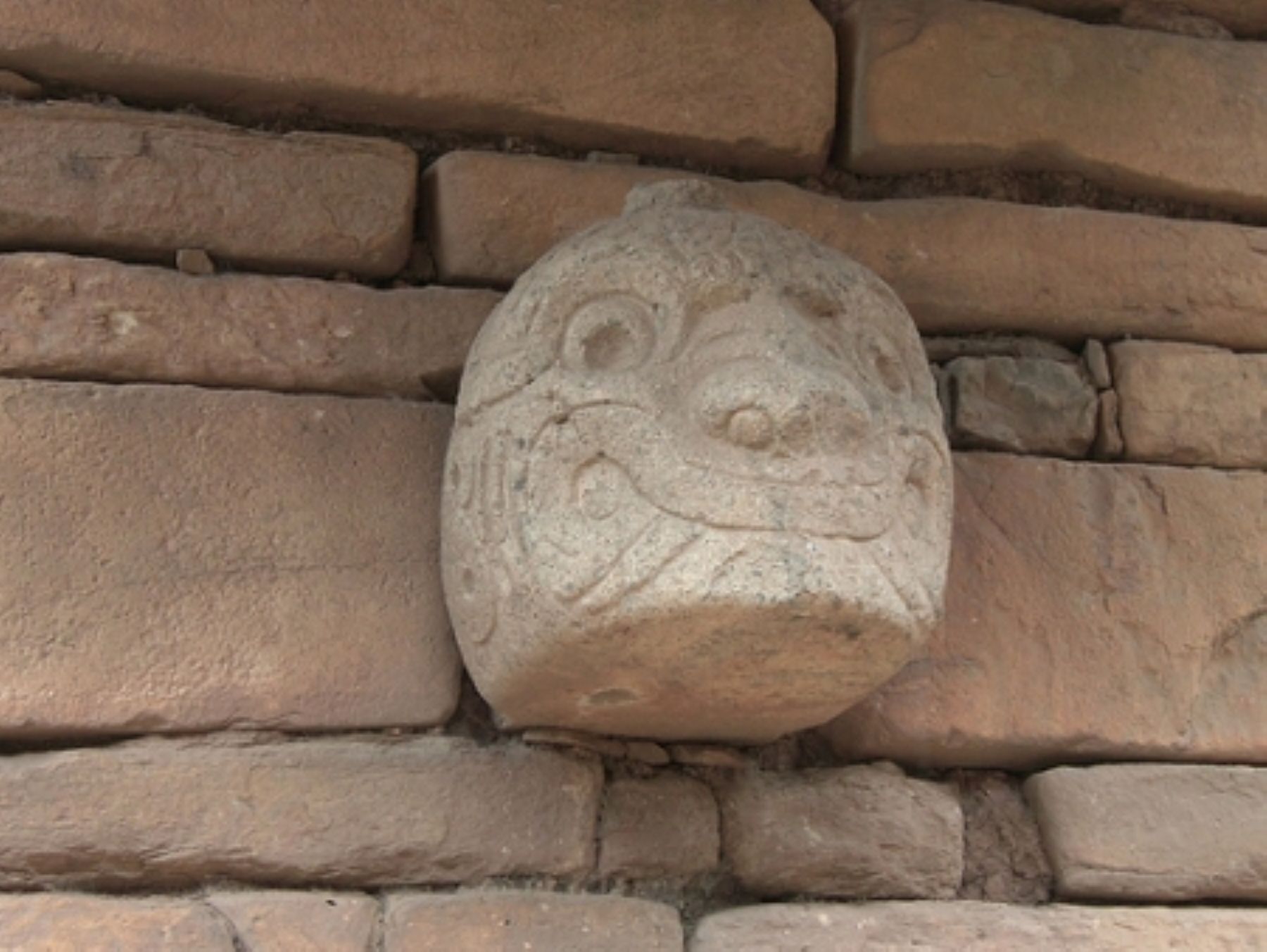 Detalle de cabeza clava colocada en muro del templo de Chavín de Huántar.. INTERNET/Medios