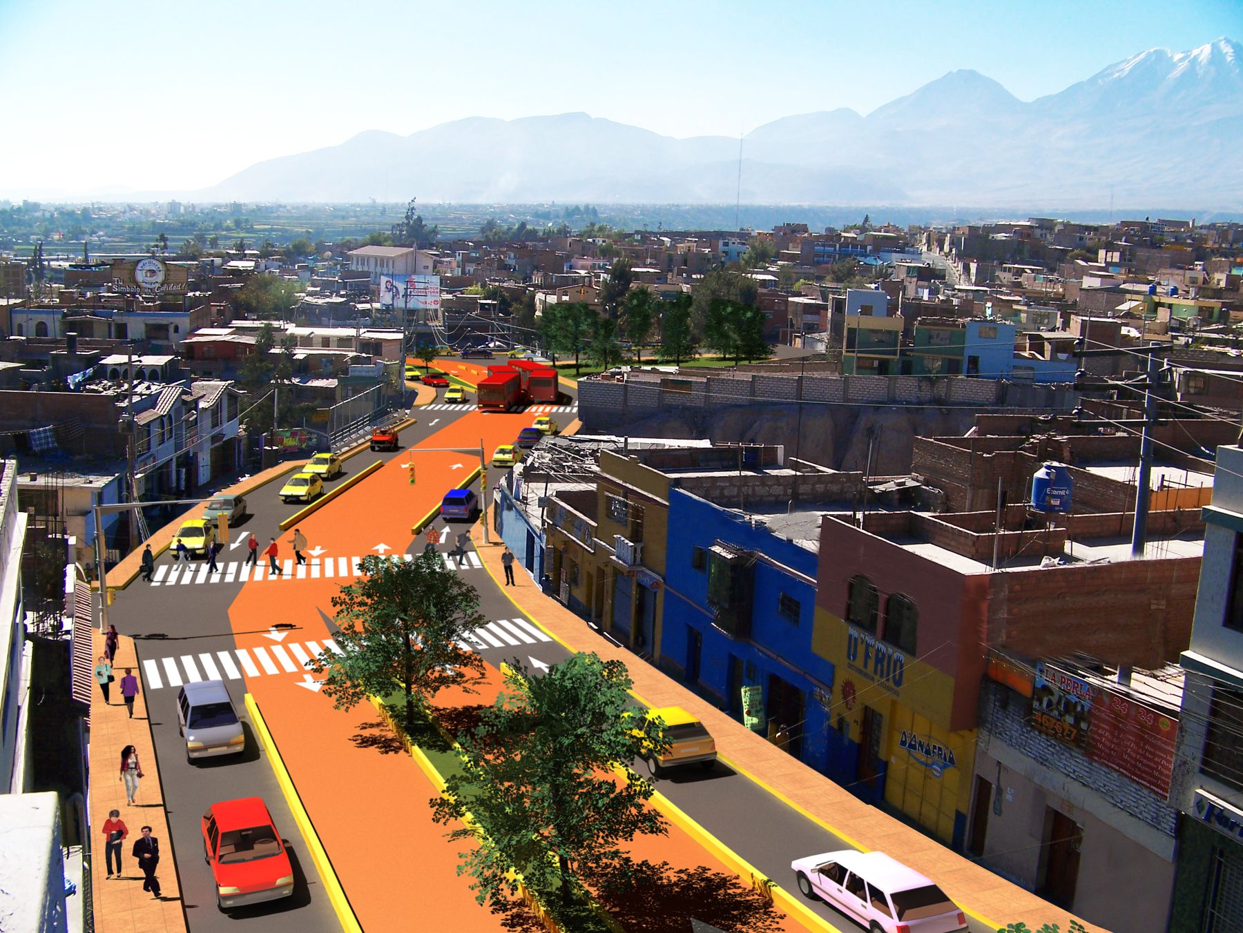 Primer corredor exclusivo unirá los conos norte y sur de la ciudad de Arequipa, que forma parte del Sistema Integrado del Transporte Público de Arequipa. Ilustración: Municipalidad de Arequipa.
