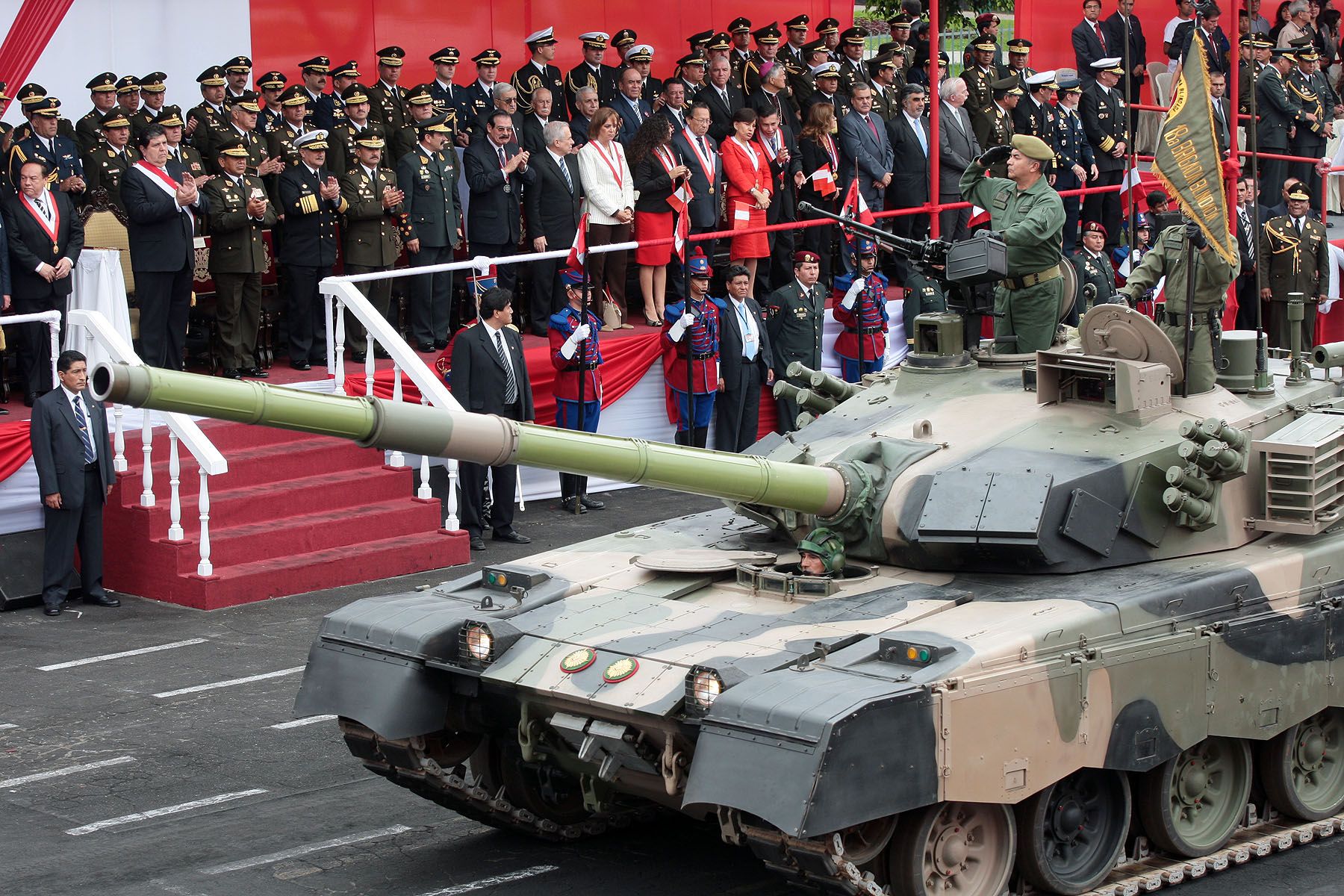 Peruvian President Alan Garcia attends military parade marking the 188th anniversary of Peru