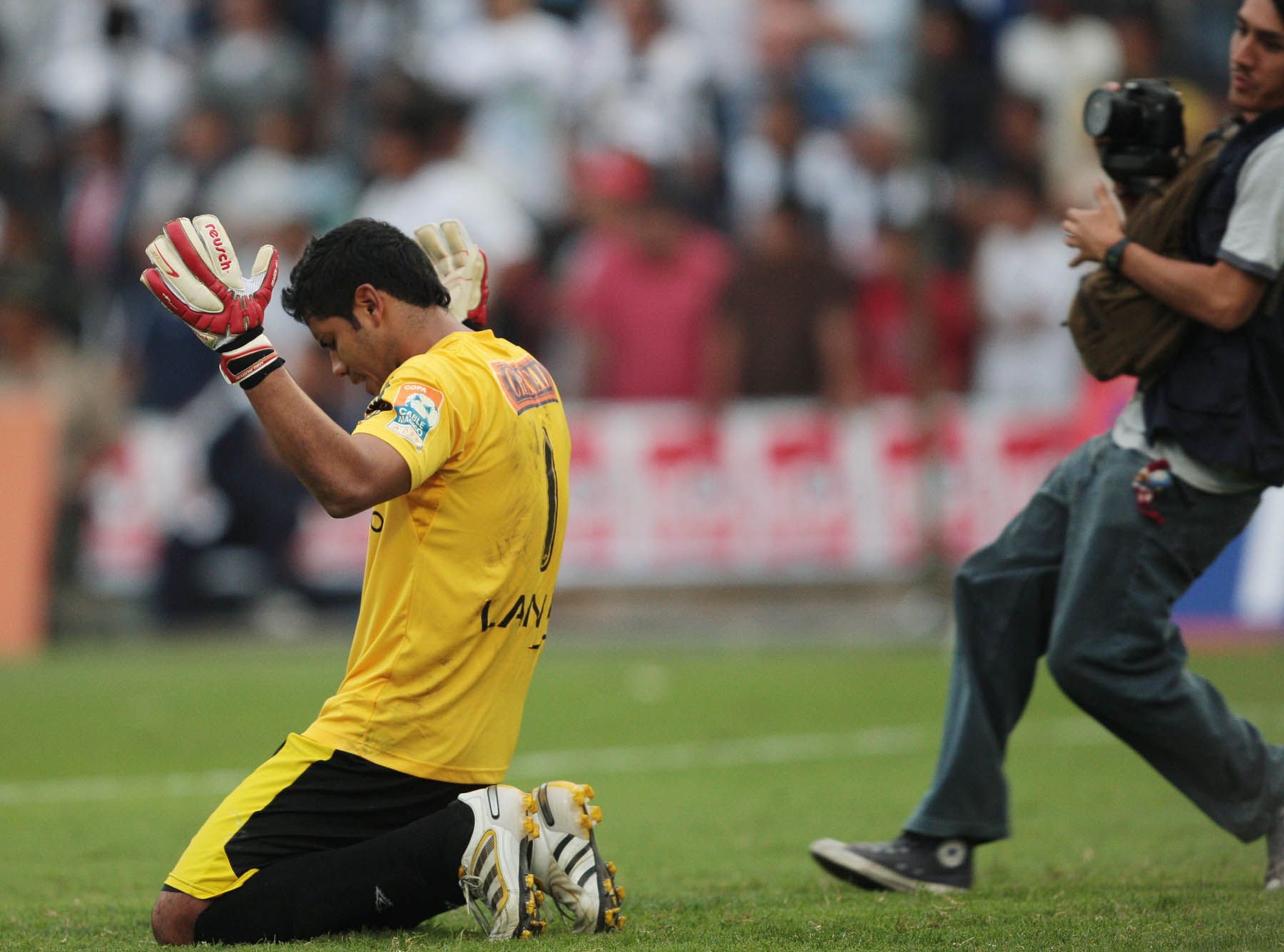 Man of the match Raul Fernandez thanks God for Universitario