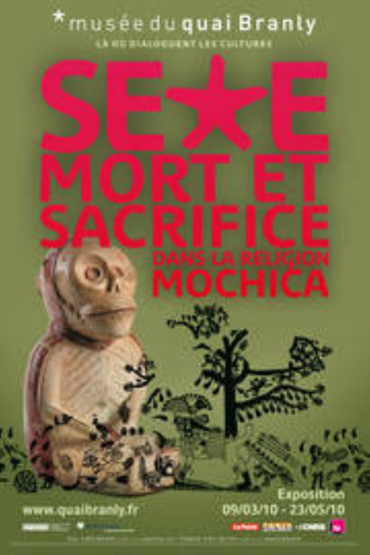 Afiche de la exposición de piezas de cerámica Moche que se exhibirán en Francia.