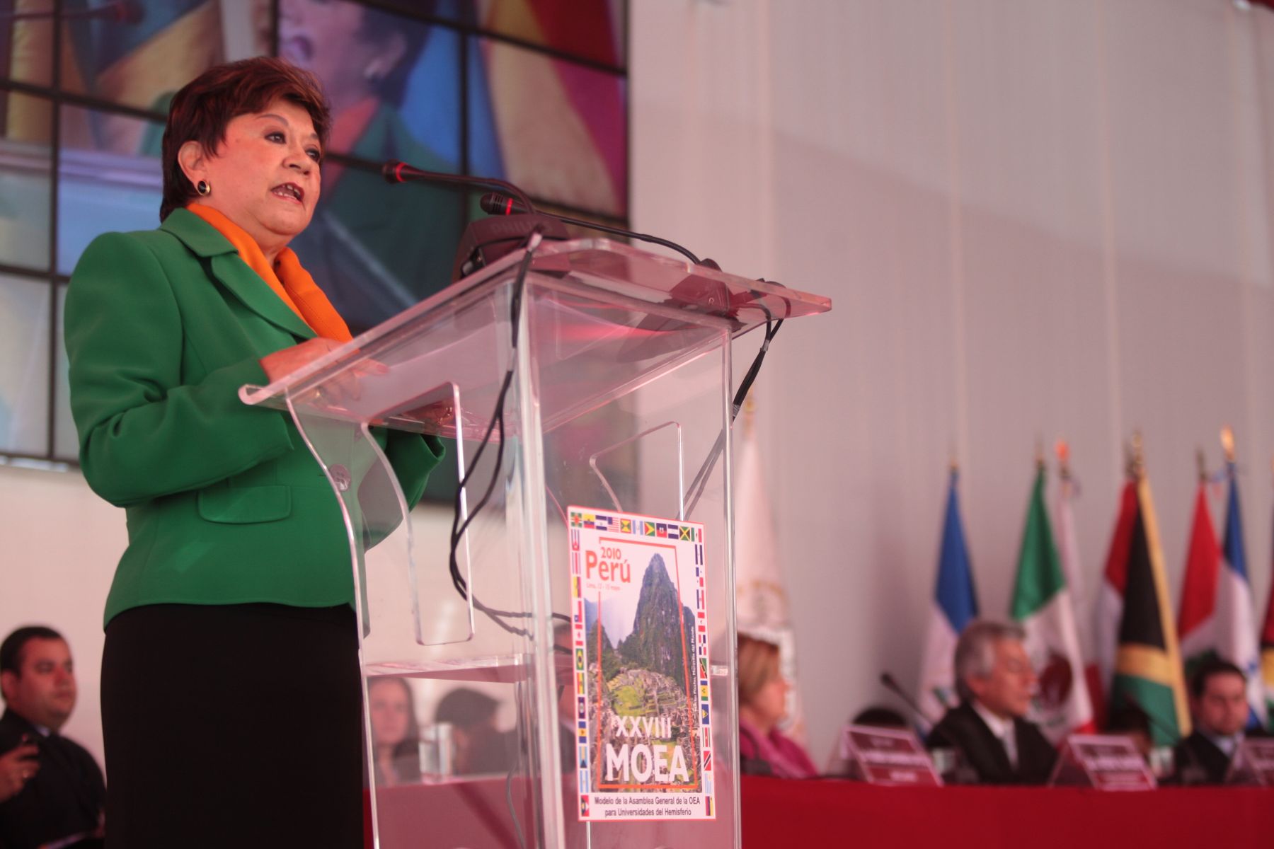 Embajadora Luzmila Zanabria, subsecretaria de Asuntos Multilaterales, en la inauguración del XXVIII Modelo de la Asamblea General de la Organización de Estados Americanos (MOEA), Foto: ANDINA/Carlos Lezama.