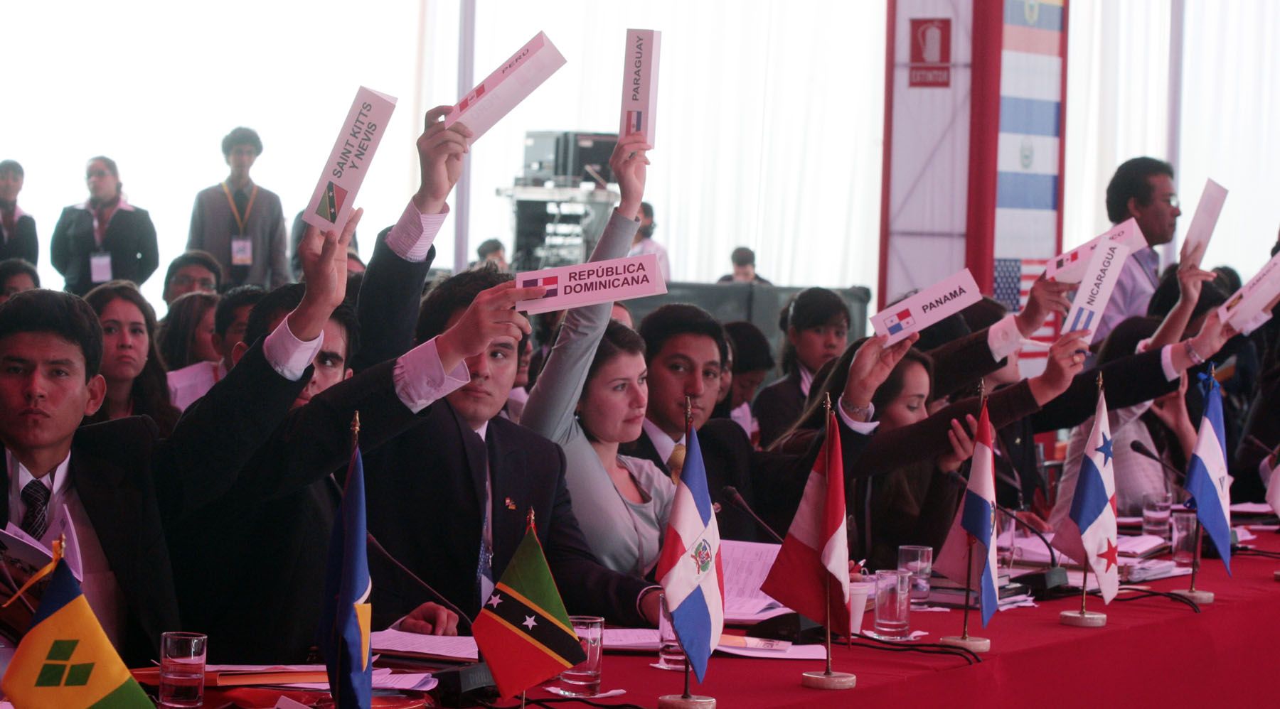 Delegados  participan en el XXVIII Modelo de la Asamblea General de la Organización de Estados Americanos (MOEA.Foto: ANDINA/Carlos Lezama