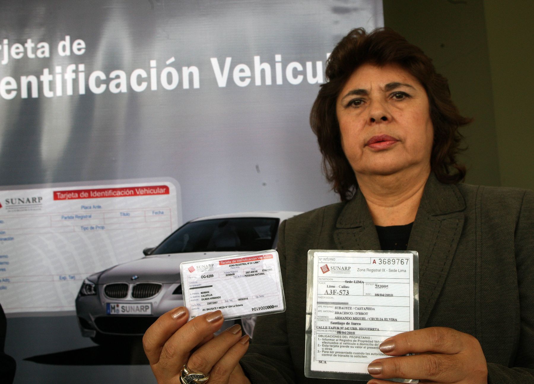 Superintendente Nacional de Registros Públicos (Sunarp), María Delia Cambursano, presenta nueva Tarjeta de Indentificación Vehicular. Foto: ANDINA/Norman Córdova