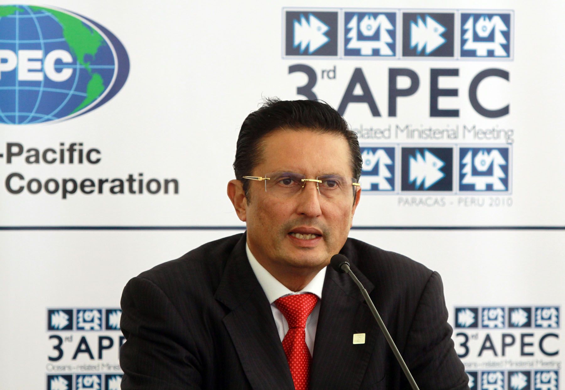 Ministro de Pesquería de Indonaesia, Fadel Muhammad, en la Tercera Reunión Ministerial del APEC de los Océanos (AOMM3) en la Ciuda de Paracas en Ica. Foto: ANDINA/Carlos Lezama