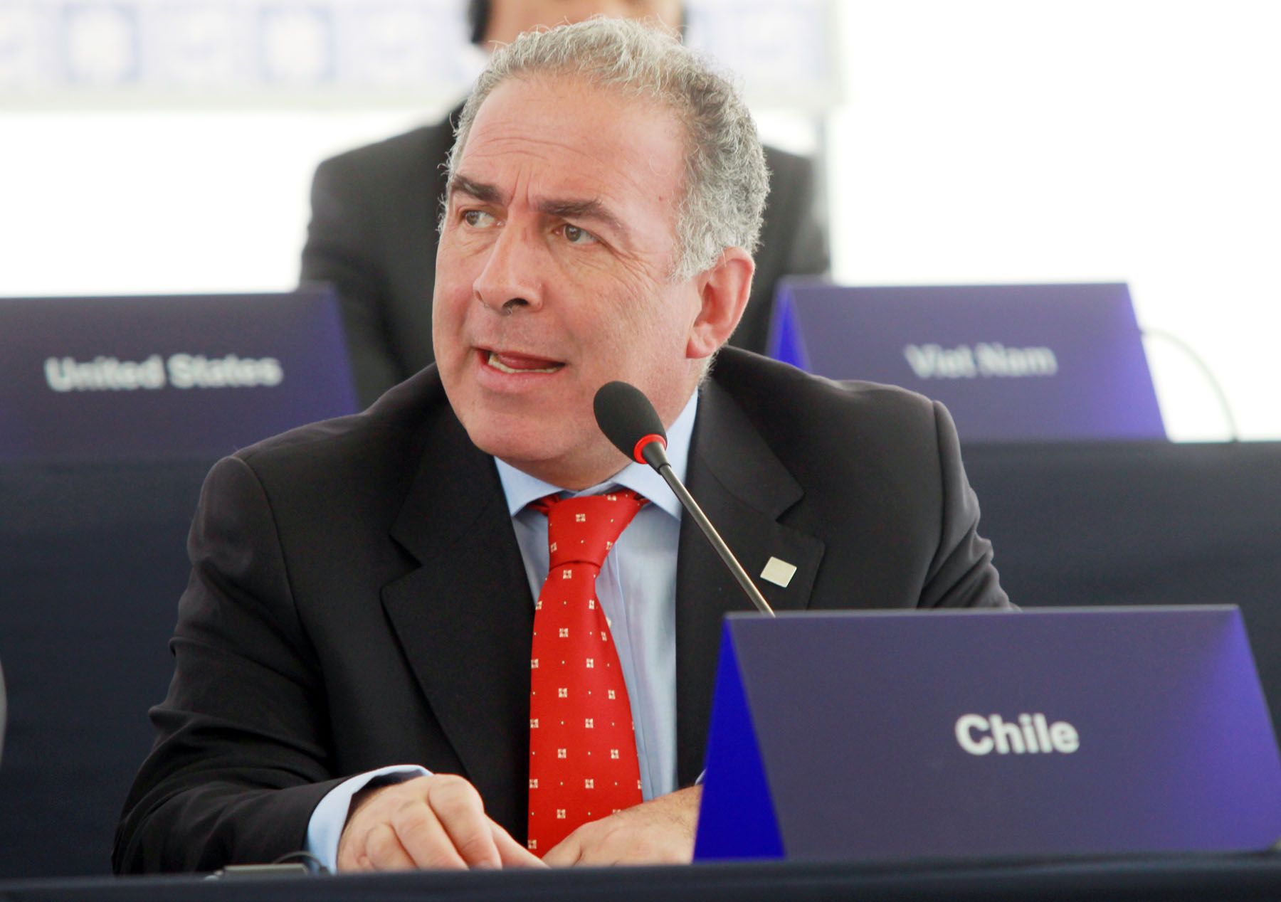 El Sub-Secretario de Pesquería, Pablo Galilea, en la Clausura la Tercera Reunión Ministerial del APEC de los Océanos (AOMM3) en la Ciudad de Paracas en Ica. Foto: ANDINA/Carlos Lezama