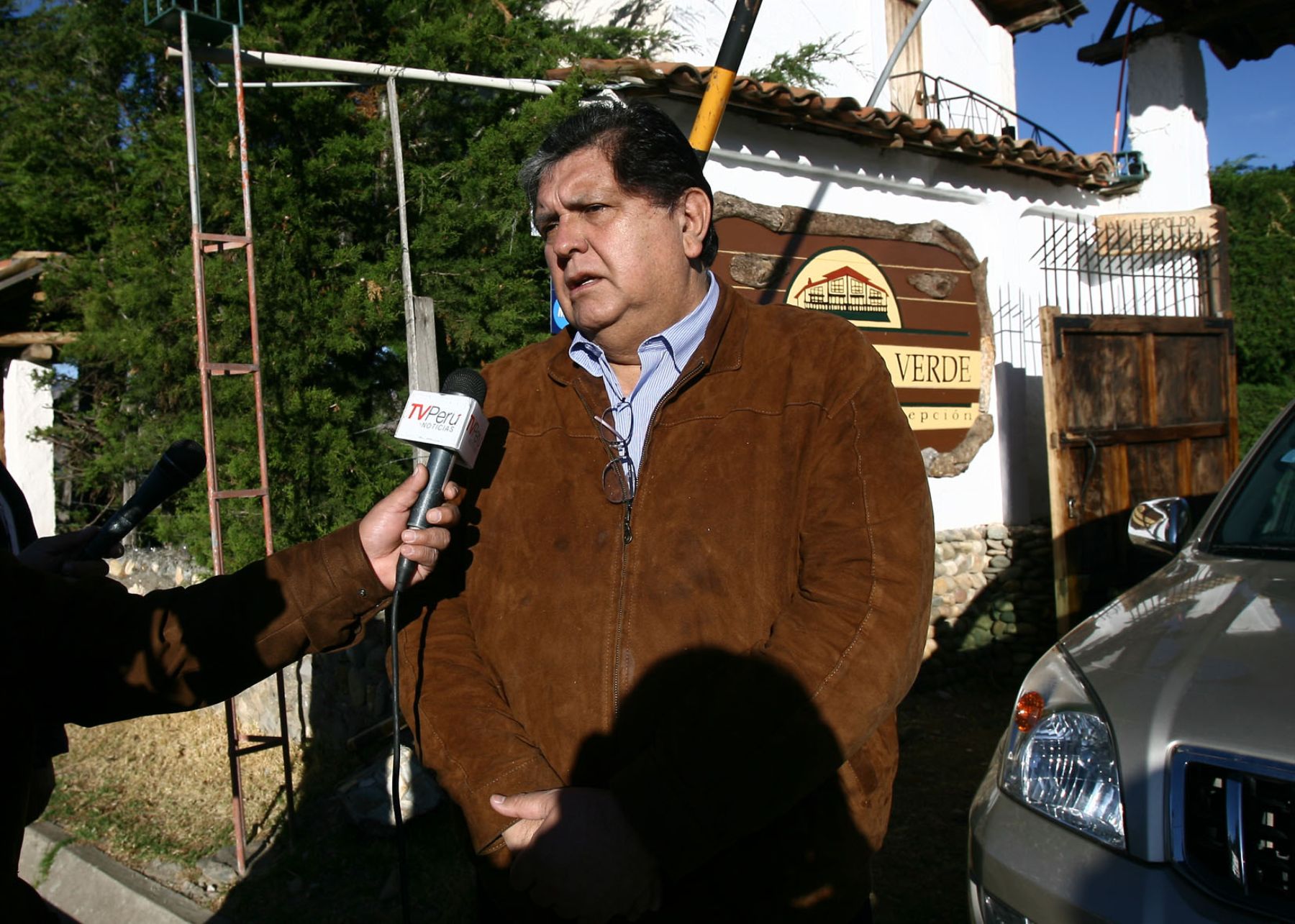 Presidente Alan García declara a la prensa.
 Foto. Sepres.