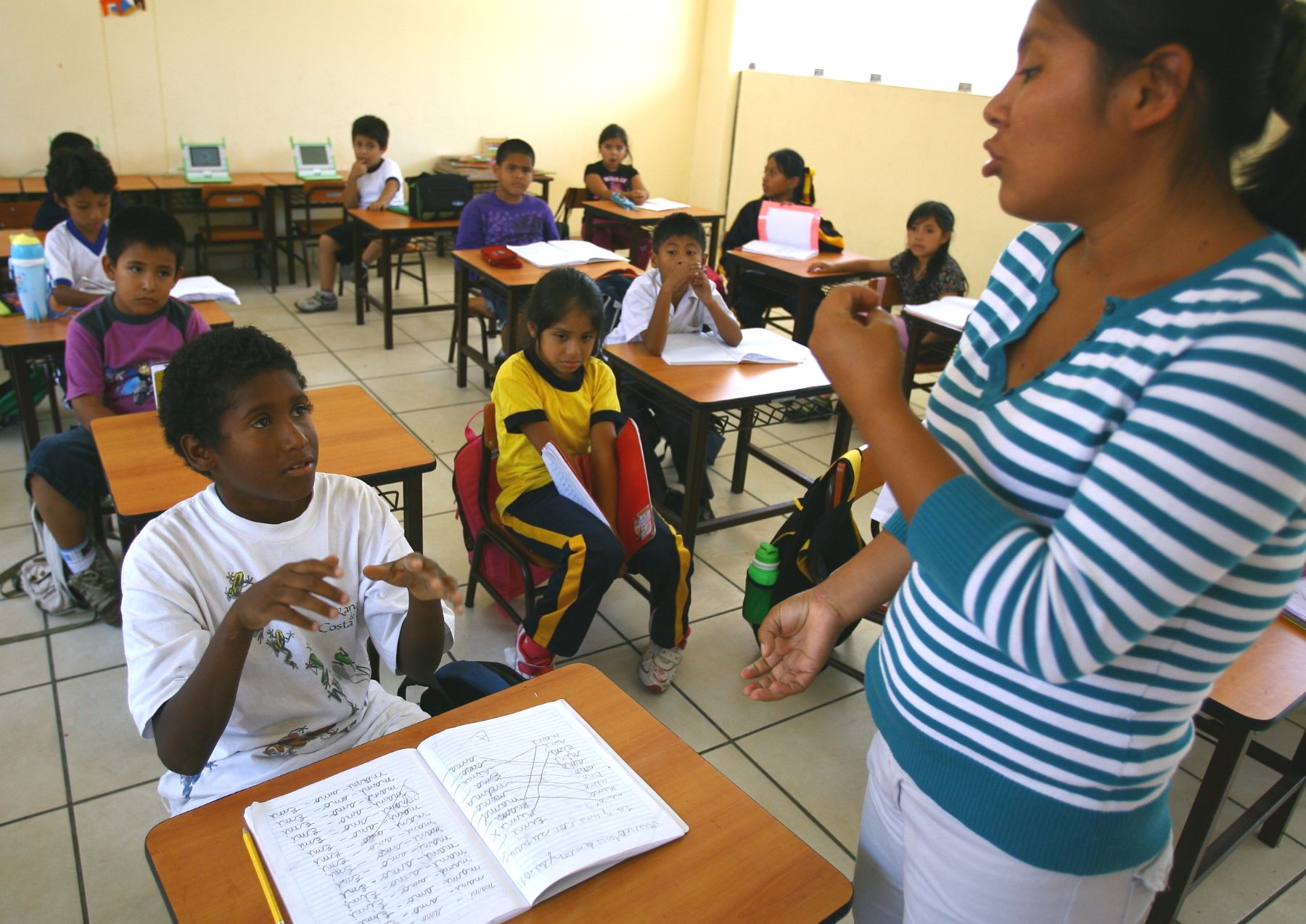 Alumnos del colegio de educación básica inclusiva para sordos Ludwing Van Beethoven.
 Foto: ANDINA / Víctor Palomino