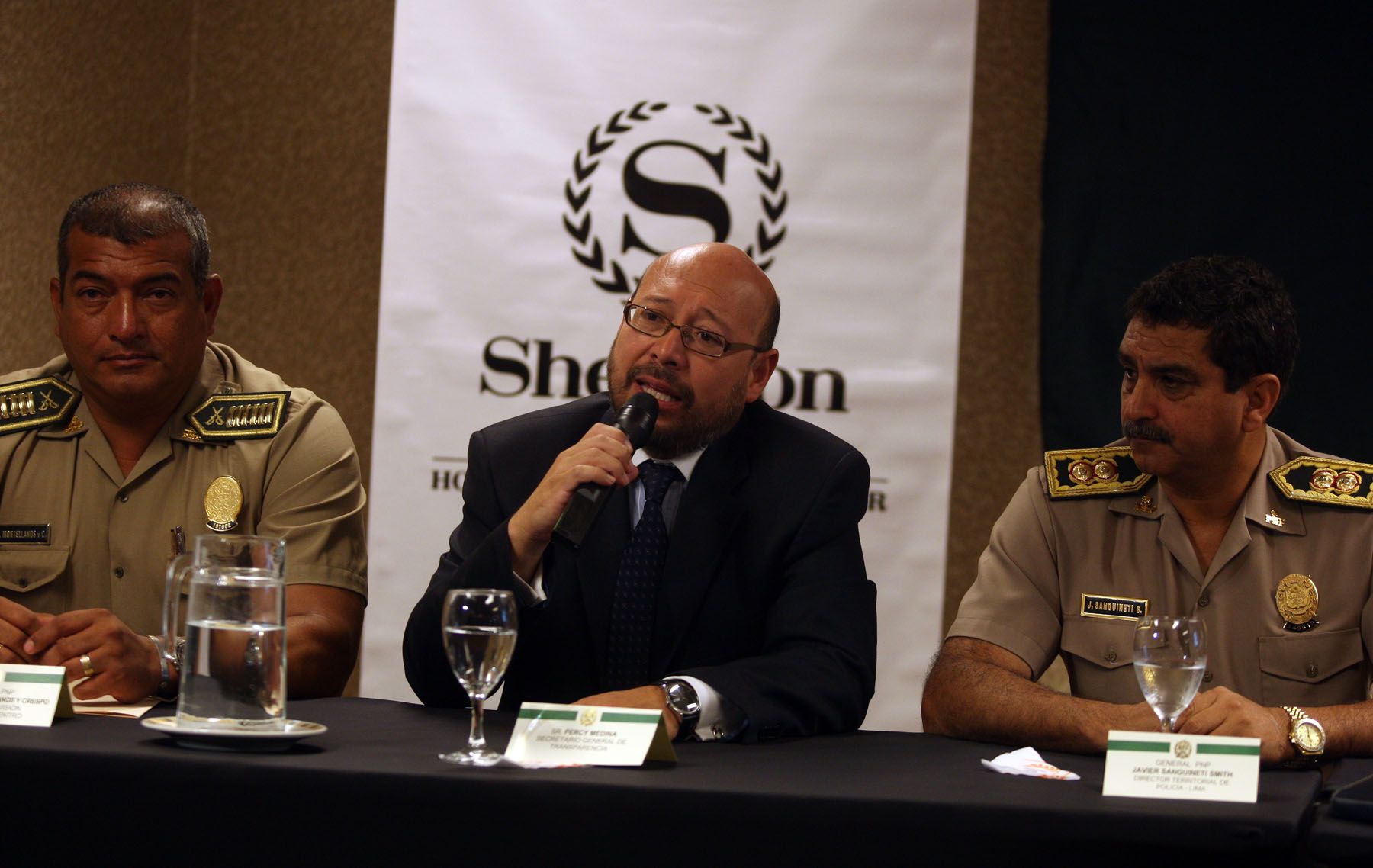 Policía Nacional y Transparencia informan sobre el cordón de seguridad que se establecerá alrededor del Hotel Sheraton, lugar del debate presidencial. Foto: ANDINA/Gustavo Sánchez