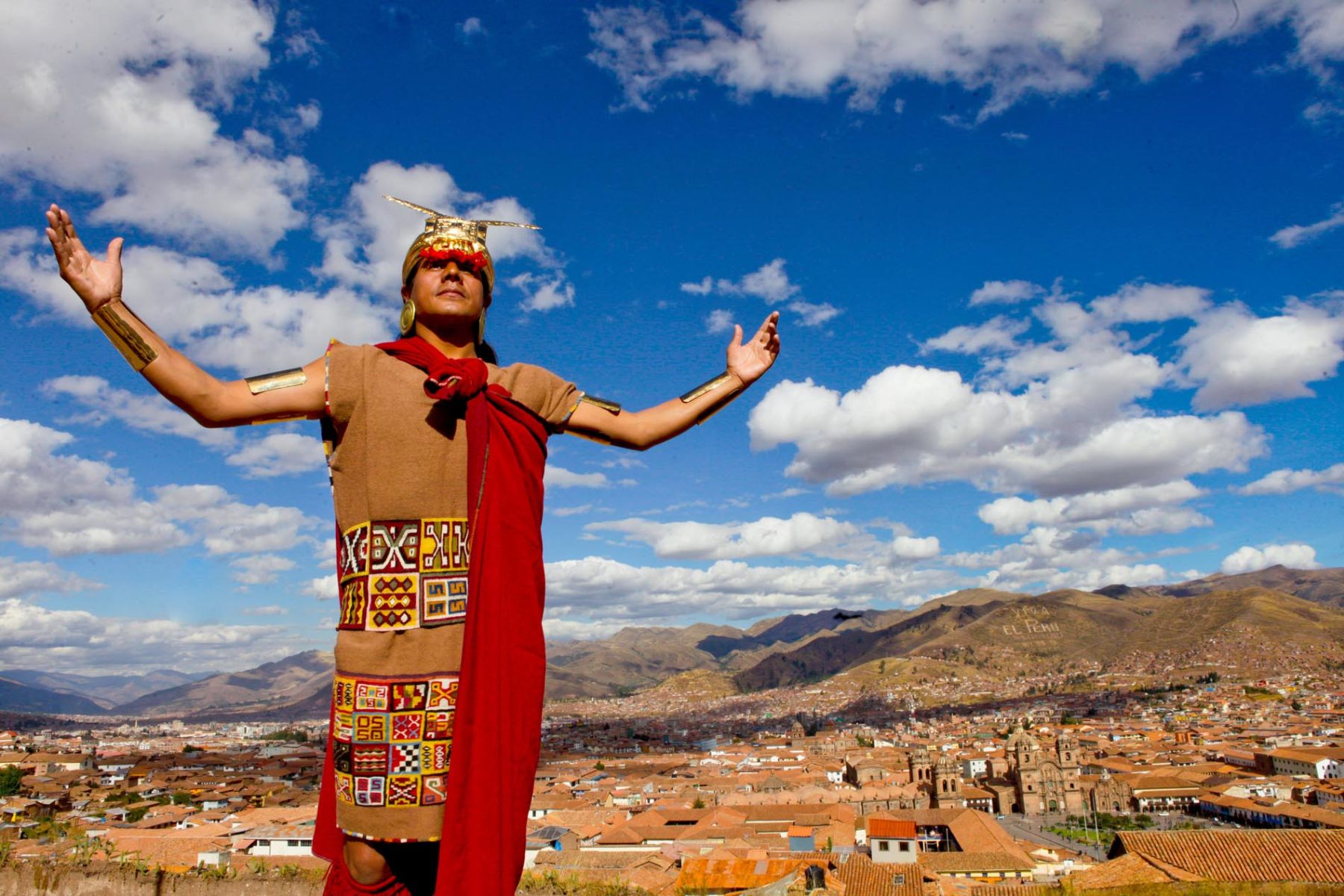 El actor Nivardo Carrillo representará al inca en la ciudadela de Machu Picchu, conmemorando los 100 años de su descubrimiento para el mundo. Foto: ANDINA/Alberto Orbegoso.