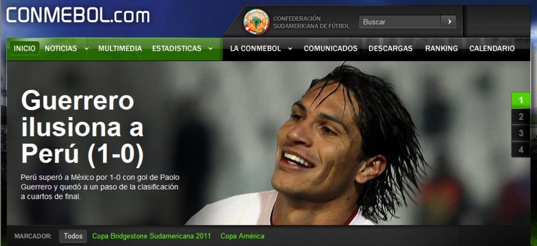 Paolo Guerrero volvió a anotar a favor de Perú. Foto: Página oficial de la Conmebol.