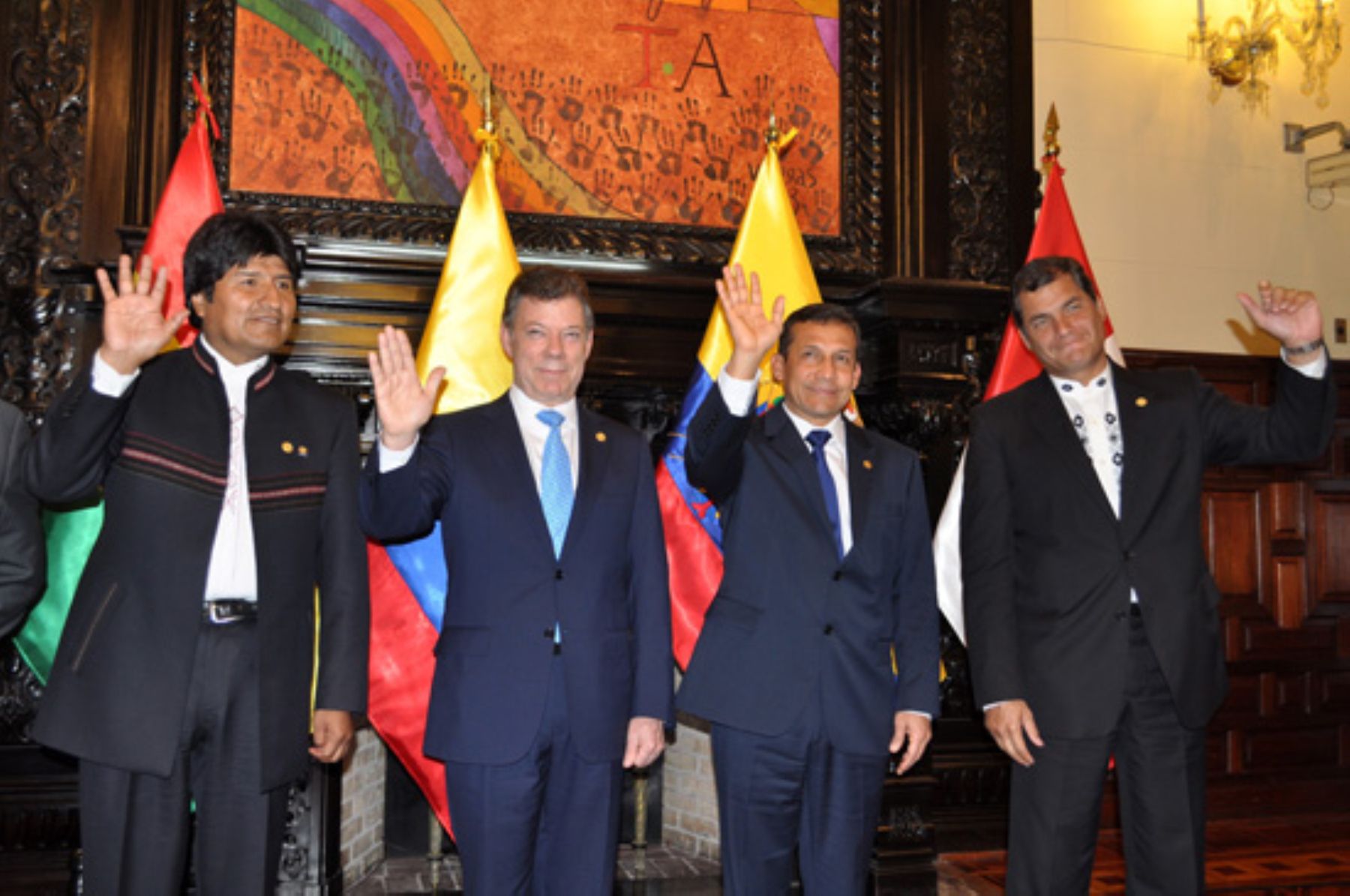 Con el Presidente Ollanta Huamala como anfitrión, los mandatarios de la Comunidad Andina (CAN), que integran Perú, Bolivia, Colombia y Ecuador, se reunieron en Palacio de Gobierno para la transferencia de la presidencia pro témpore a Colombia. Foto: ANDINA/ Internet