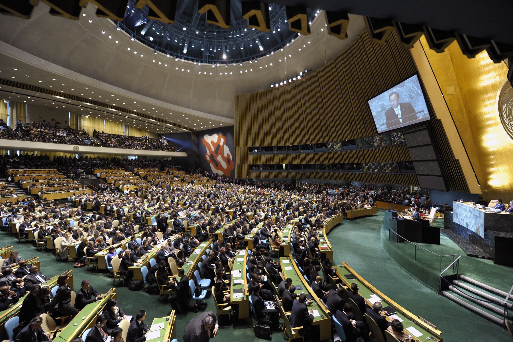 El secretaro general de la Organización de Naciones Unidas, Ban Ki Moon, dirigió unas palabras en la apertura de la 66° Asamblea General de la ONU.
 Foto: ANDINA/UN Photo/Mark Garten