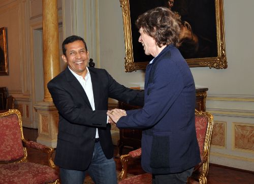 Presidente Ollanta Humala Tasso sostuvo amena reunión con rockero inglés Mick Jagger, en Palacio de Gobierno. Foto: ANDINA/Difusión.