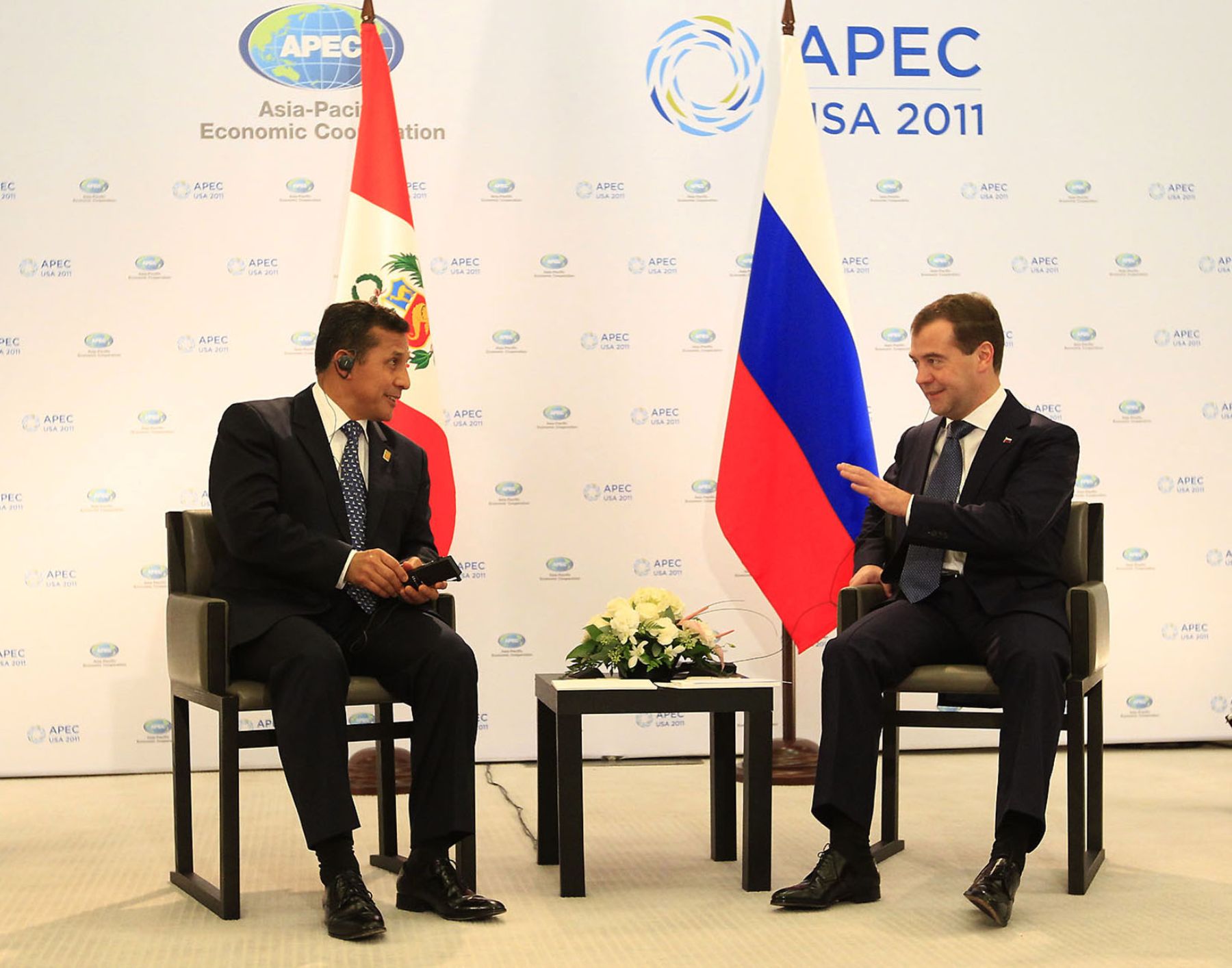 El presidente de la República, Ollanta Humala Tasso sostuvo un encuentro bilateral con el presidente de la Federación de Rusia, Dimitri Medvedev.
Foto: ANDINA/Prensa Presidencia
