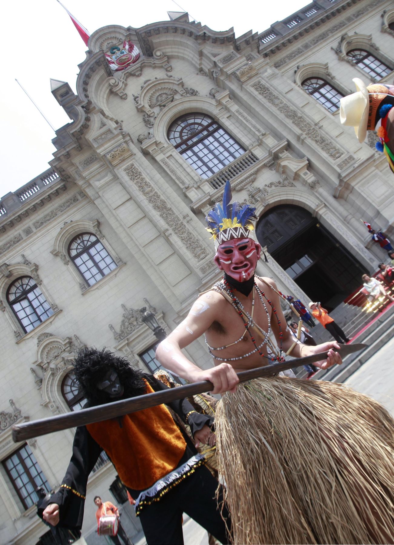 Lanzamiento del Carnaval de Rioja, expresión cultural  de la región San Martin, en Palacio de Gobierno. Danza representa el dia del Corpus Christi, donde se refleja la  lucha entre el Bien y el Mal.Foto Andina/Jhony Laurente.