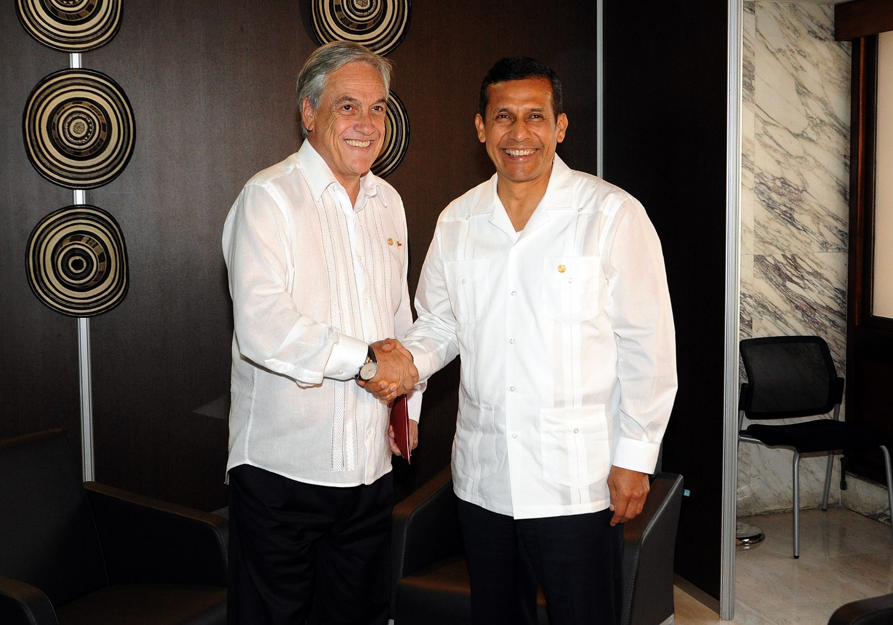 Reunion bilateral entre el Presidente Ollanta Humala y  el Presidente de Chile Sebastian Piñeira. en el marco de la Cumbre de las Americas  2012 en Cartagena Colombia.
Foto: ANDINA/Prensa Presidencia