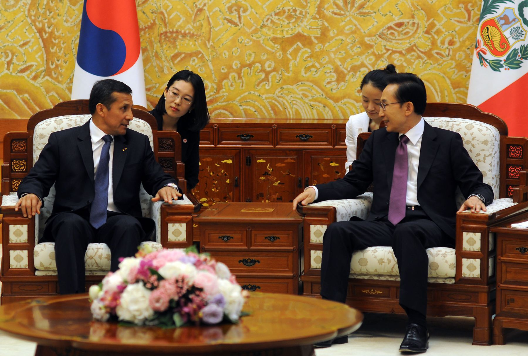 Presidente Ollanta Humala Tasso y su homólogo de Corea del Sur, Lee Myung-bak, en la residencia presidencial surcoreana. Foto: ANDINA/ Prensa Presidencia.