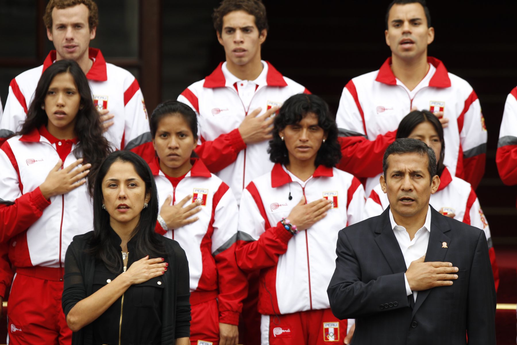 presidente Ollanta Humala participó hoy de la ceremonia de despedida de la delegación peruana que participará en los XXX Juegos Olímpicos de Londres 2012 y les deseó "éxitos".Foto: ANDINA/Carlos Lezama