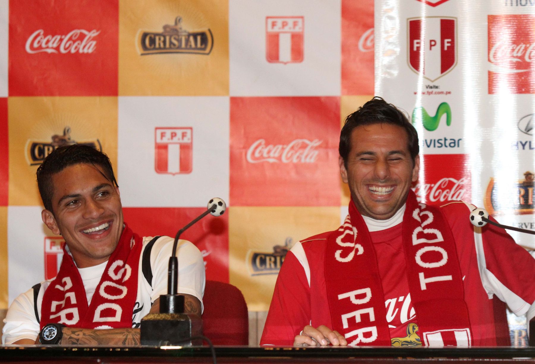 Conferencia de jugadores de la seleccion peruana de fútbol Claudio Pizarro, Paolo Guerrero. Foto: ANDINA/Marco del Río