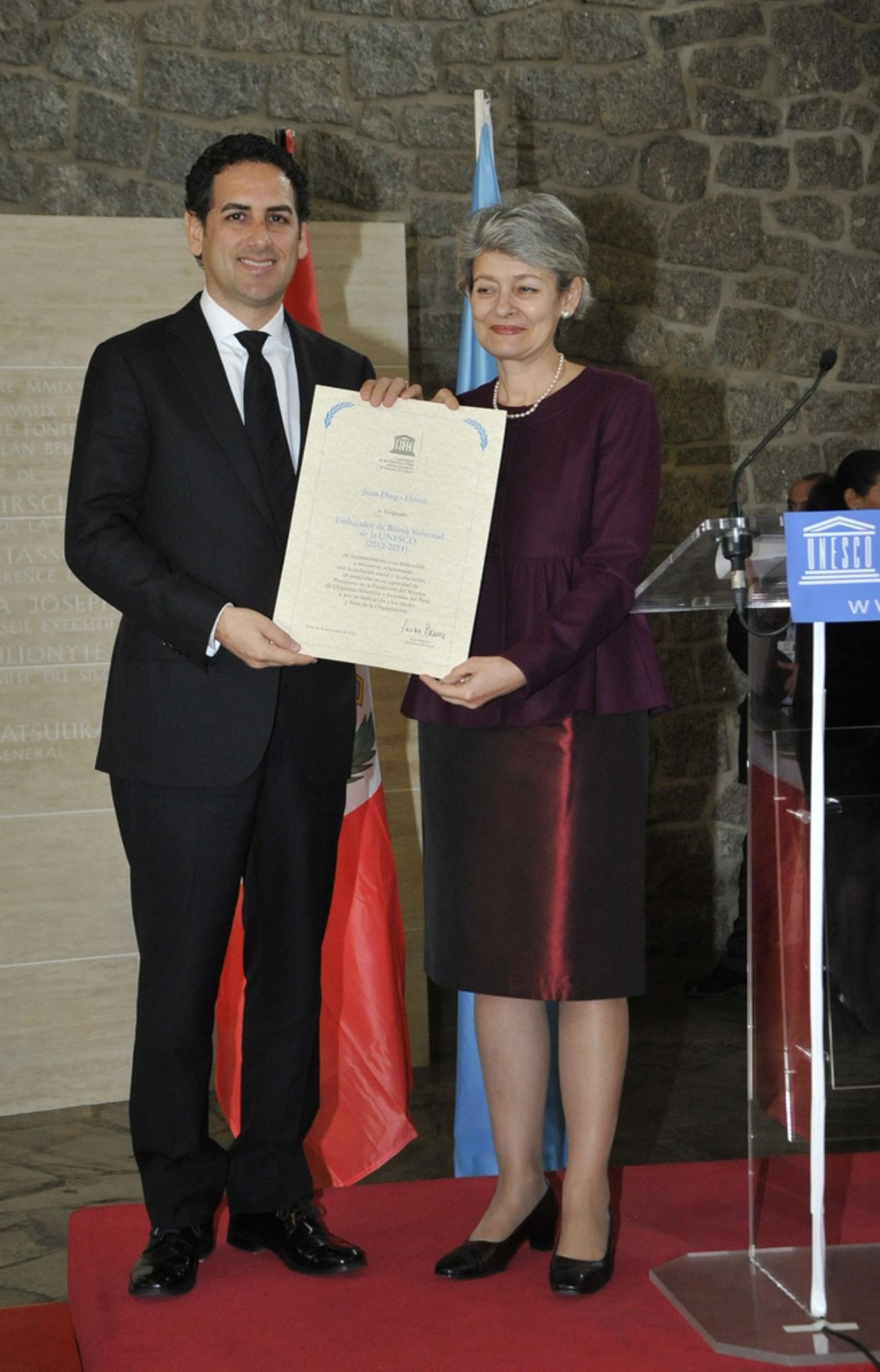 El presidente Ollanta Humala participó en París en la ceremonia donde el tenor peruano Juan Diego Flórez fue nombrado como nuevo Embajador de Buena Voluntad de la Unesco. Foto: ANDINA/Presidencia
