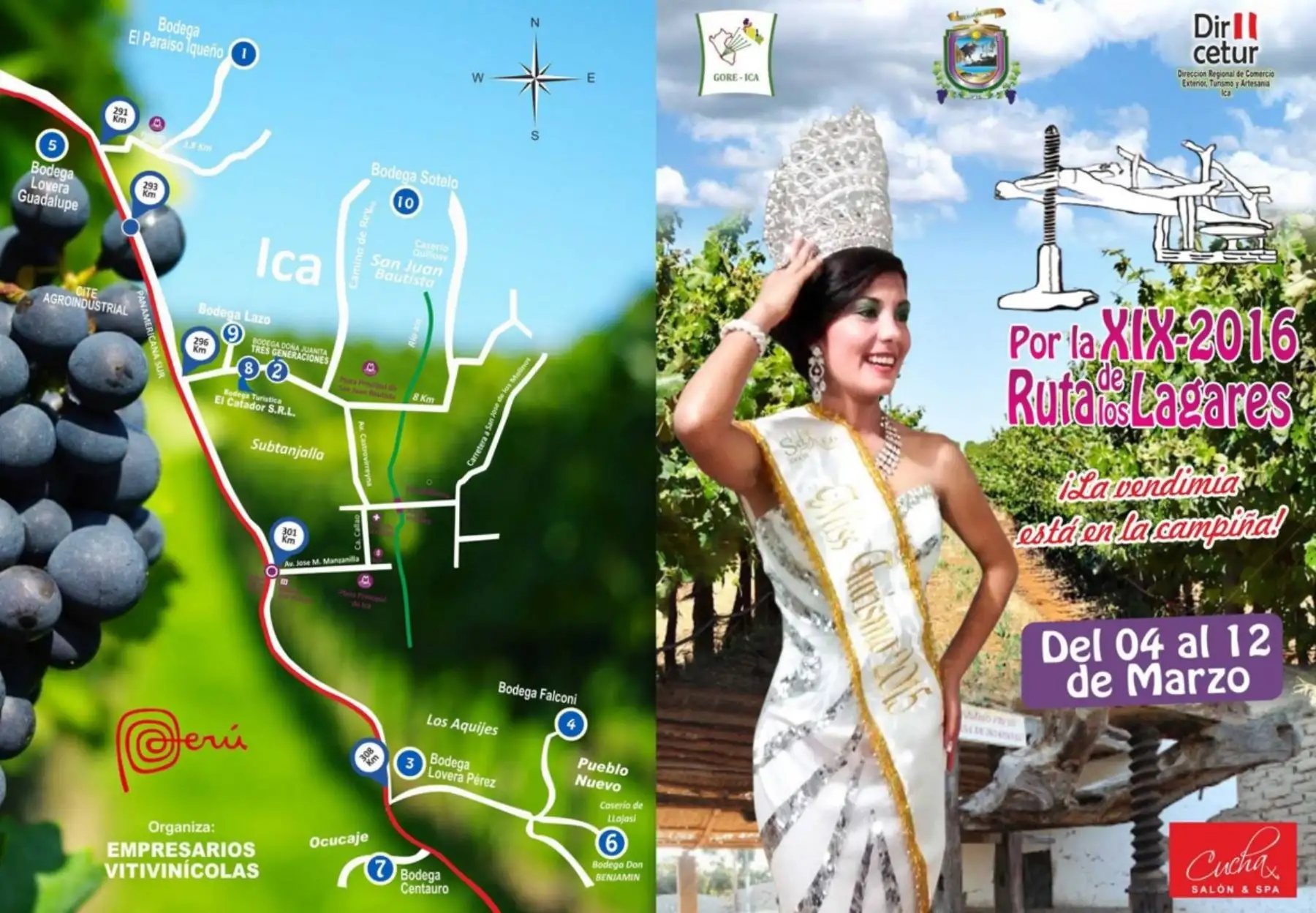 En el marco de la celebración del 51° Festival Internacional de la Vendimia se dio inicio a la XIX Ruta de los lagares 2016, organizada por el Gobierno Regional de Ica, a través de la Dirección Regional de Comercio Exterior, Turismo y Artesanía.