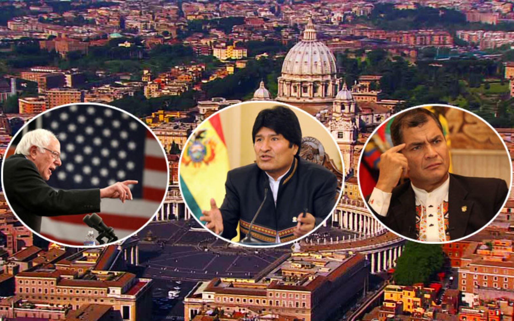Correa, Morales y Sanders en el Vaticano para hablar de economía equitativa. Foto: AFP