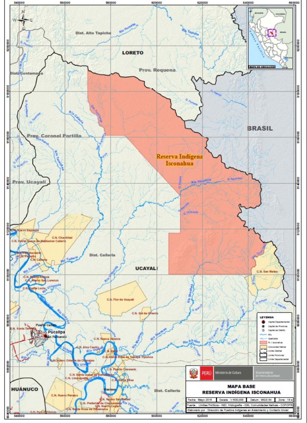 Mapa de la Reserva Indígena Isconahua. Imagen: Ministerio de Cultura.