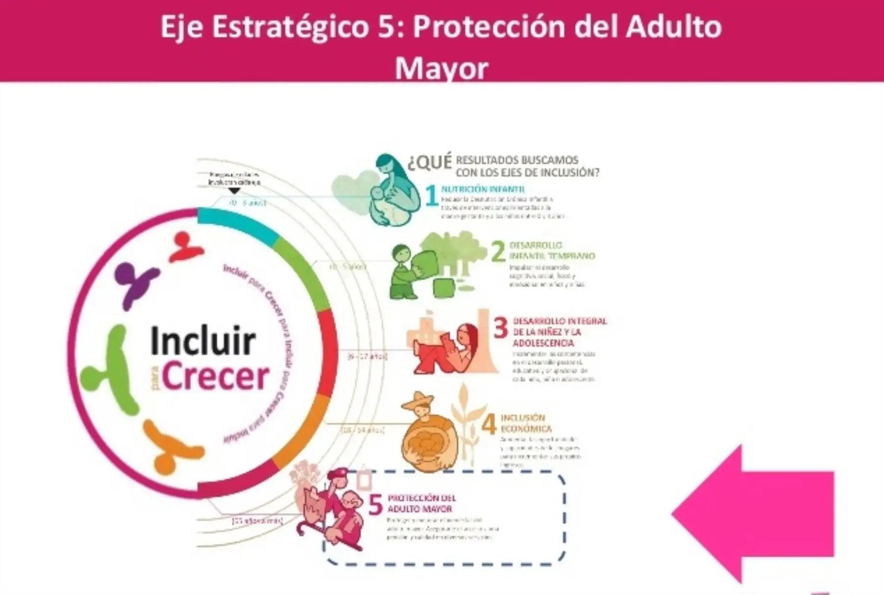 La protección del adulto mayor es el quinto componente de la estrategia "Incluir para crecer" que permite brindar una mejor calidad de vida a esta importante población del país.