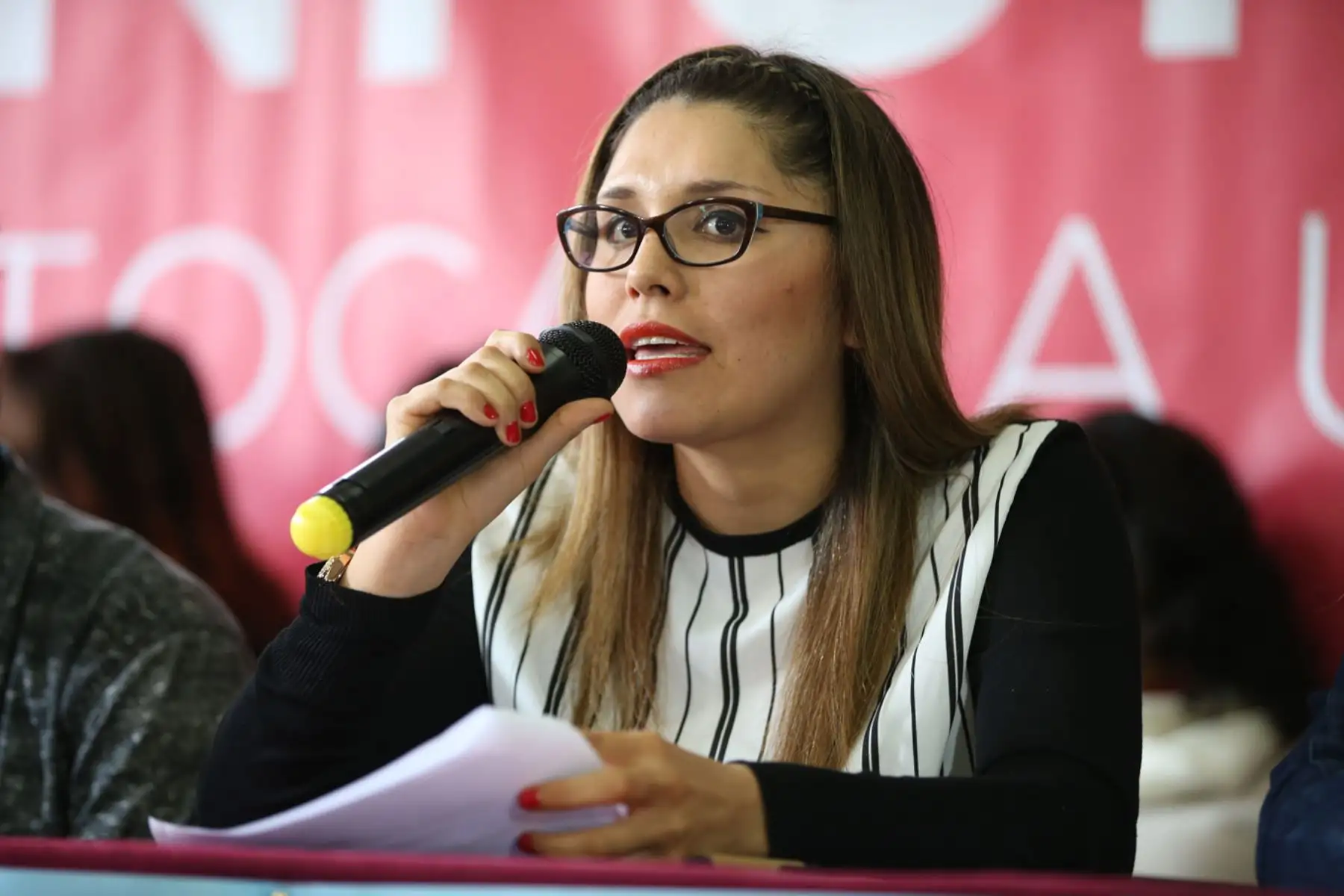 LIMA, PERÚ - AGOSTO 12. Conferencia de prensa de los organizadores de la marcha Ni Una Menos donde estuvieron presentes Arlette Contreras y Lady Guillén.

Foto: ANDINA/Juan Carlos Guzmán Negrini.
