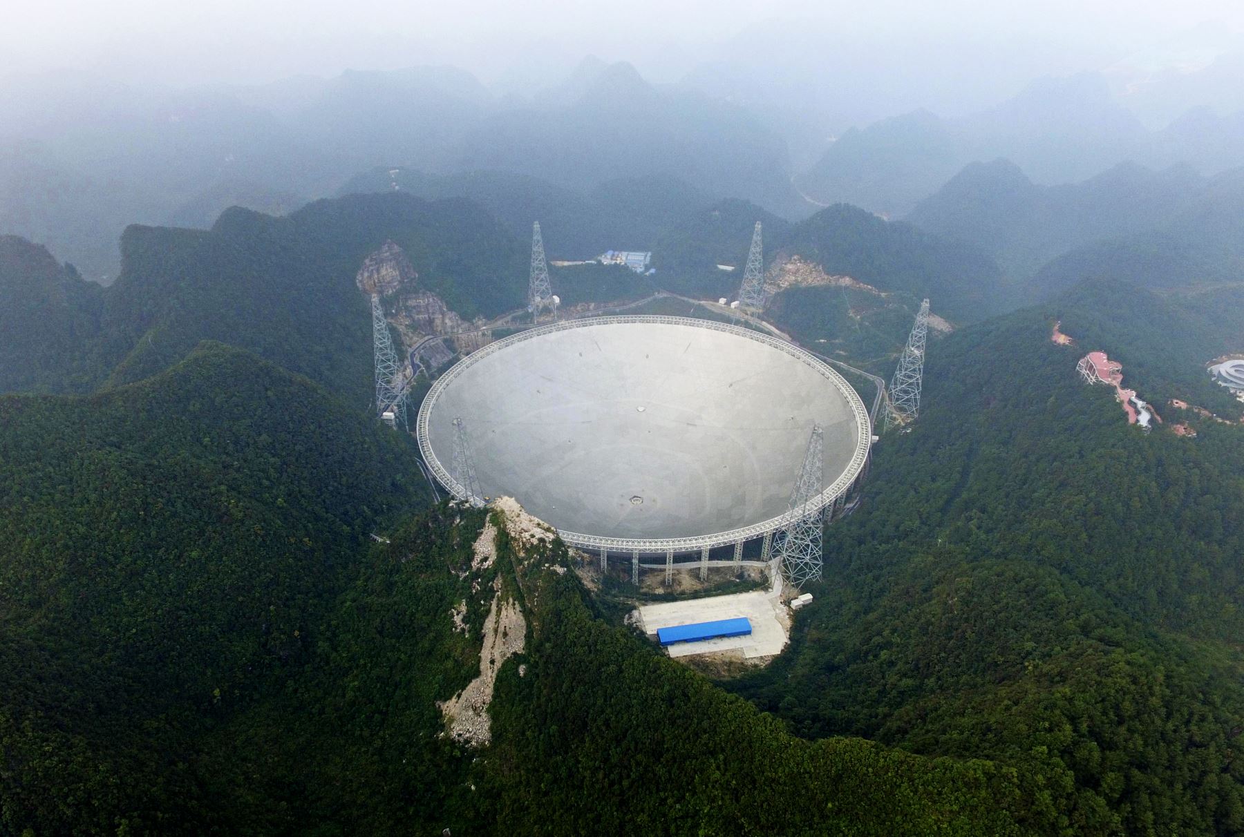 mayor radiotelescopio del mundo conocido por sus siglas en inglés FAST, está situado en una zona montañosa del condado de Pingtang. Foto: AFP