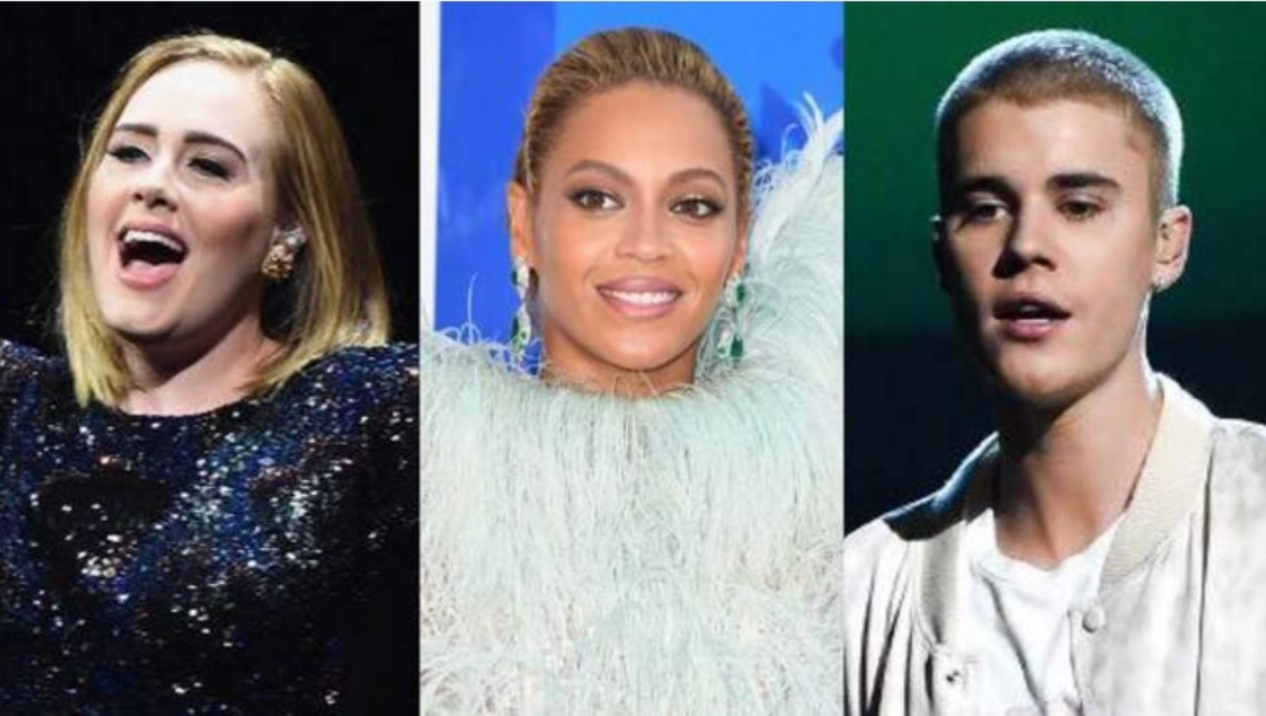 Los artistas principales como Adele, Justin Bieber y "Queen B" lideran las nominaciones de los VMA. Foto: AFP