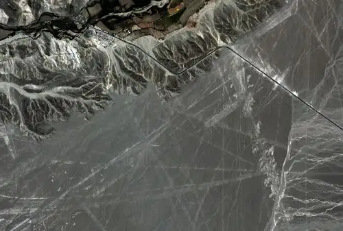 Imagen de las Líneas de Nasca captada por el primer satélite peruano PerúSAT-1, puesto en órbita desde el 15 de setiembre pasado.
