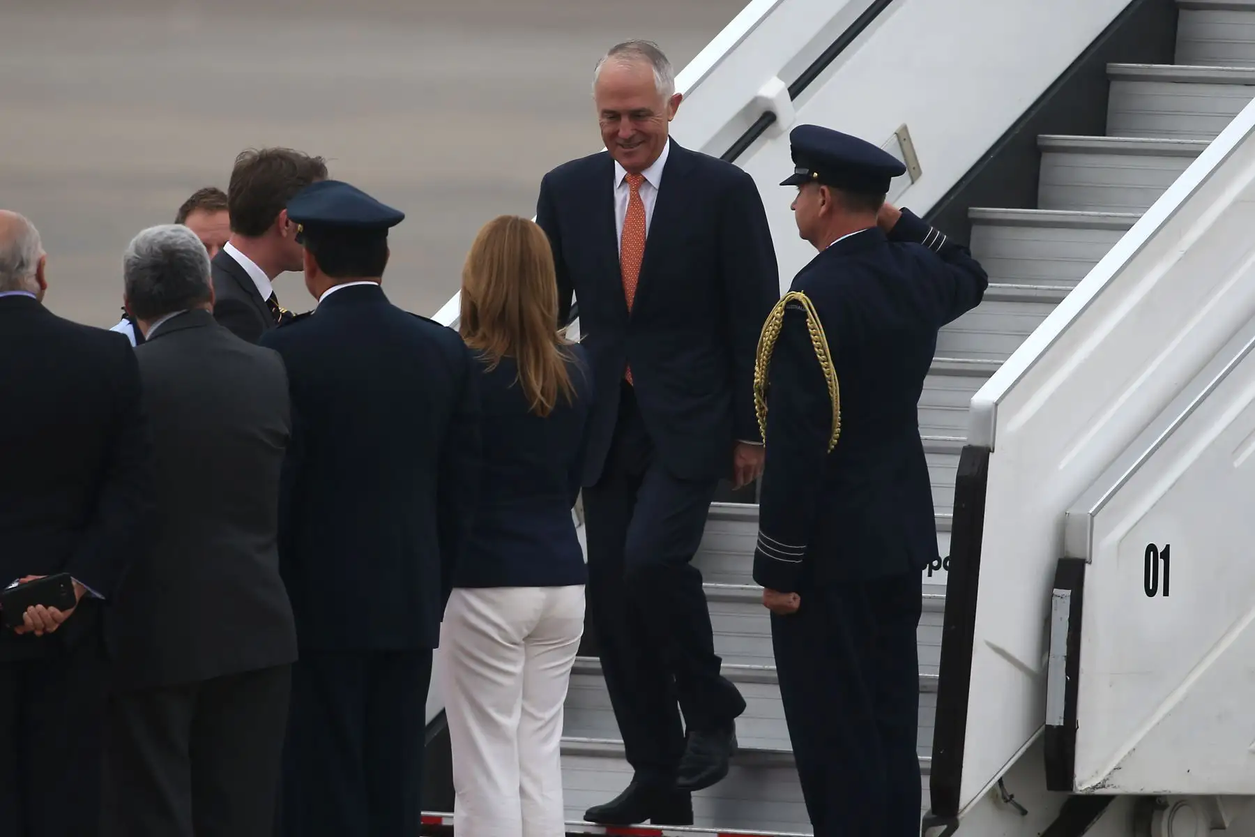 LIMA,PERÚ-NOVIEMBRE 18. Llegada del lider de la economía de Australia Malcolm Turnbull ,  al grupo 8 de la FAP.Foto: ANDINA/archivo.