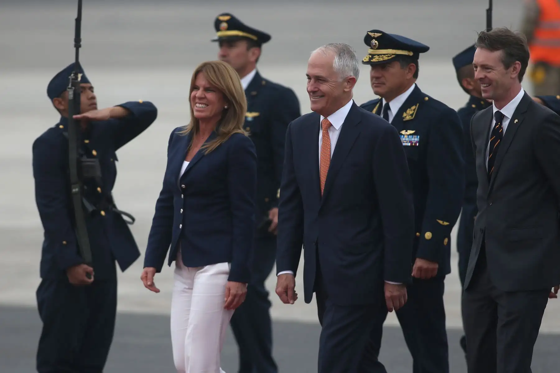 LIMA,PERÚ-NOVIEMBRE 18. Llegada del lider de la economía de Australia Malcolm Turnbull ,  al grupo 8 de la FAP.Foto: ANDINA/archivo.