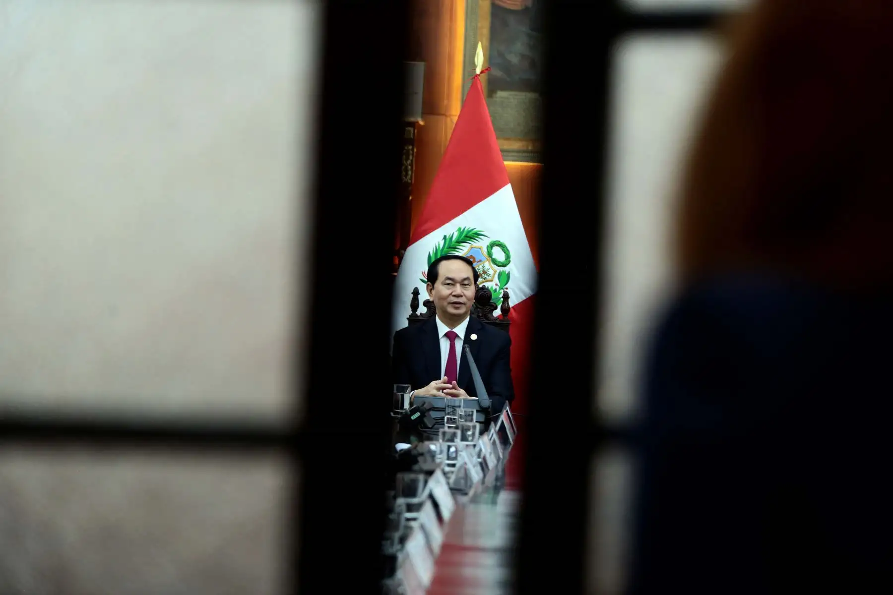 LIMA, PERÚ, 18 NOV.- El presidente de Vietnam, Tran Dai Quang, en Palacio de Gobierno de Perú, presenció la firma de tres acuerdos bilaterales.Foto: ANDINA/Prensa Presidencia