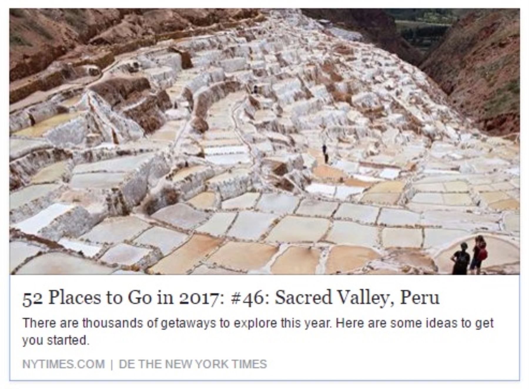 Las minas de sal de Maras, en el Valle Sagrado, provincia de Urubamba, región Cusco. Foto: Danielle Villasana for The New York Times