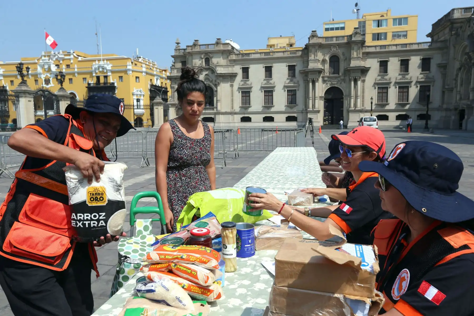 La Primera Dama de la Nación, Nancy Lange recibe personalmente las donaciones para los damnificados por las fuertes lluvias. Foto: ANDINA/Dante Zegarra