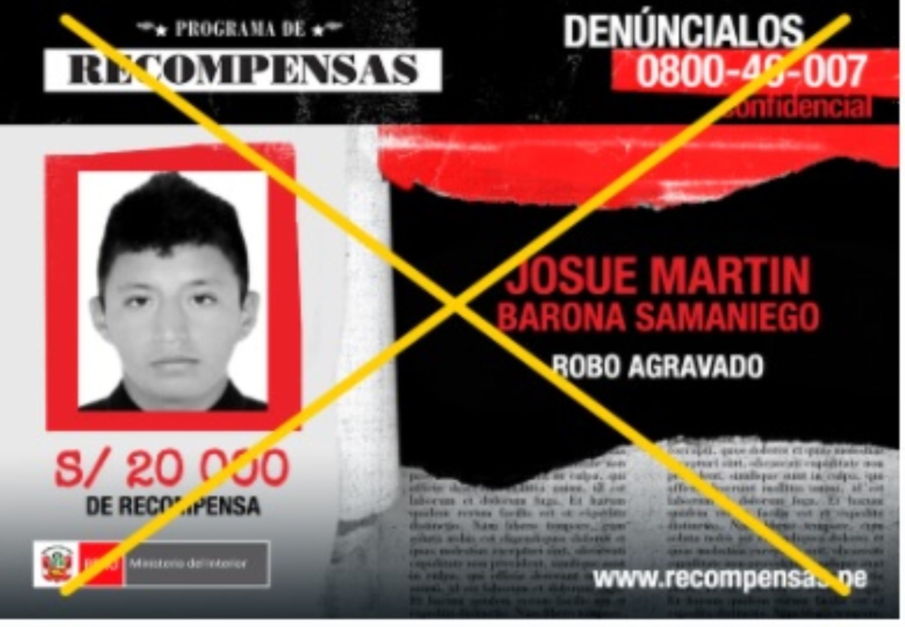 Josué Barona Samaniego, detenido por robo agravado. Foto: Andina/difusión