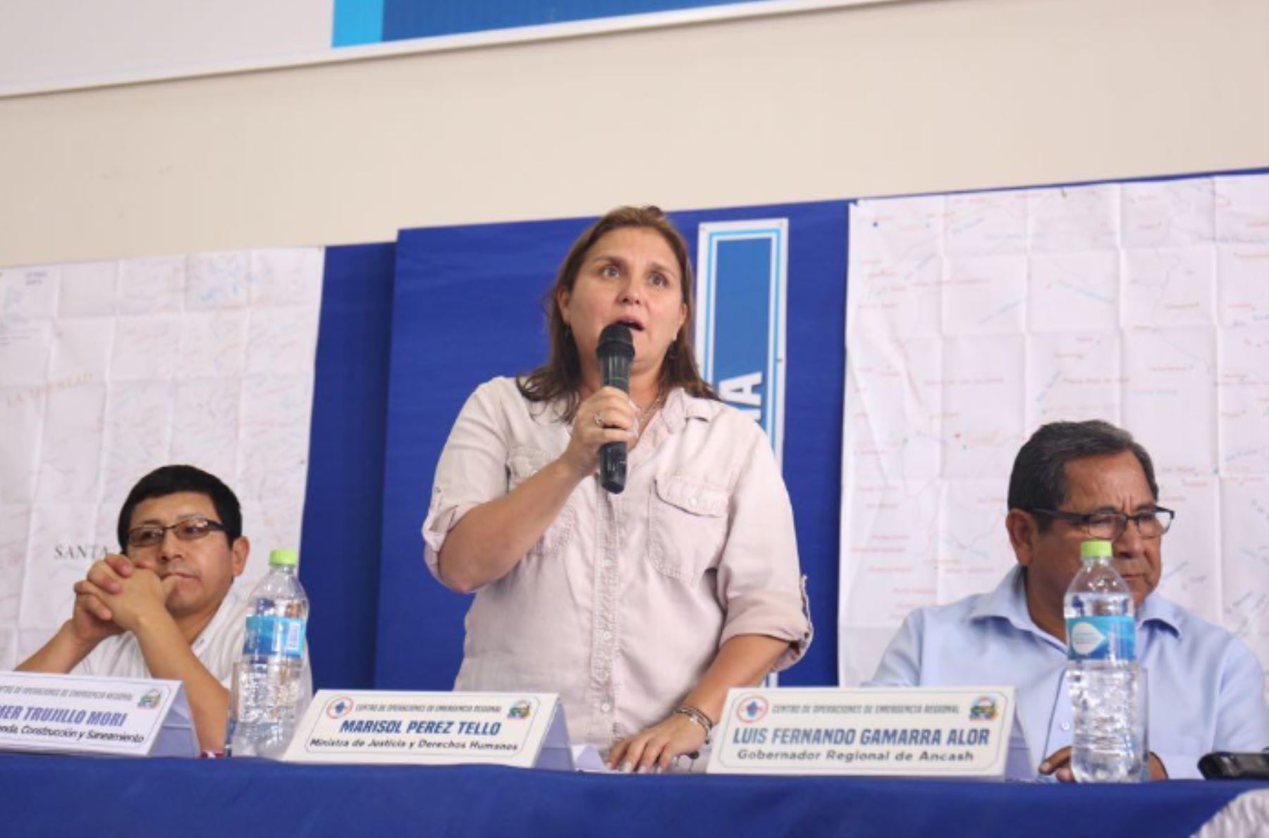 Ministra de Justicia, María Soledad Pérez Tello, entregó los resultados de la atención de la emergencia por El Niño costero en Áncash. Foto: Difusión.