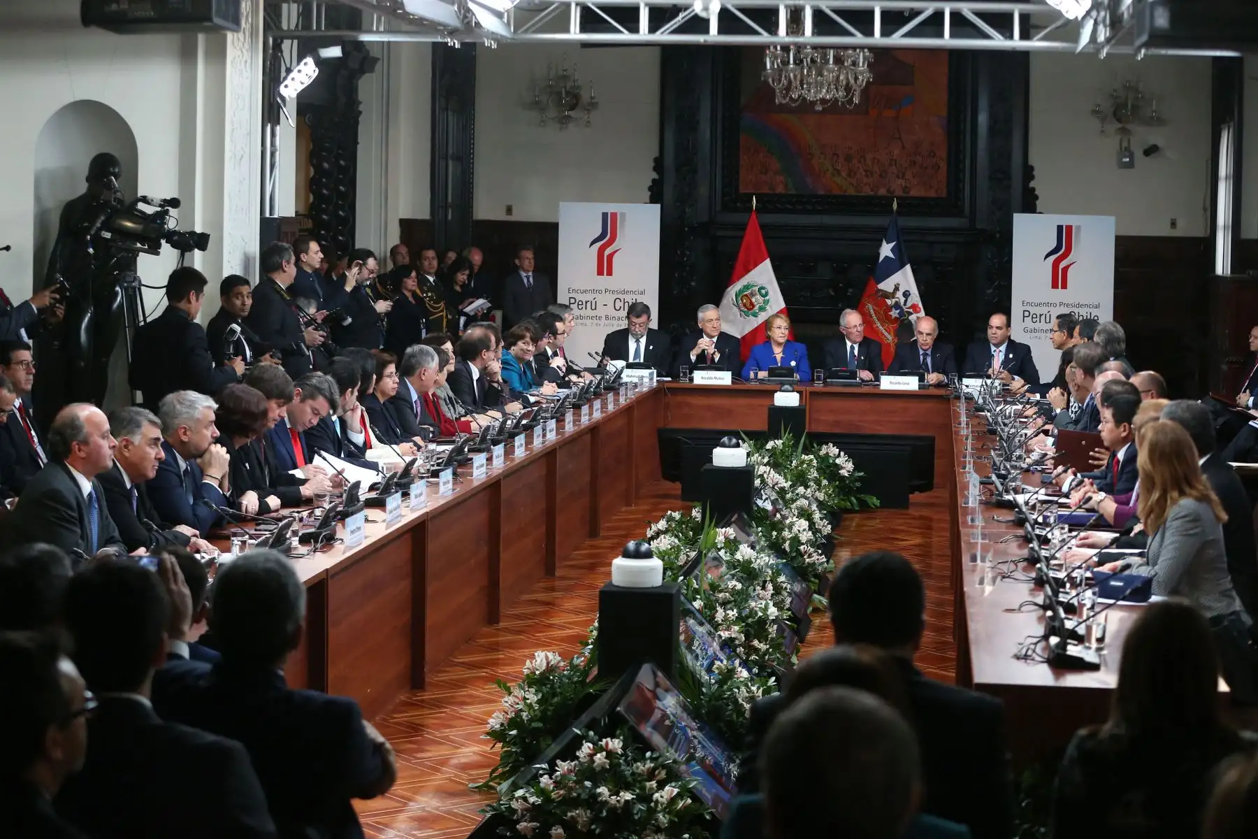 LIMA,PERÚ-JULIO 07. El presidente de la República, Presidente Kuczynski; y su homóloga chilena, Michelle Bachelet, participan en el I Gabinete Binacional Ministerial Perú-Chile, a realizarse hoy en Lima. Foto: ANDINA/Vidal Tarqui