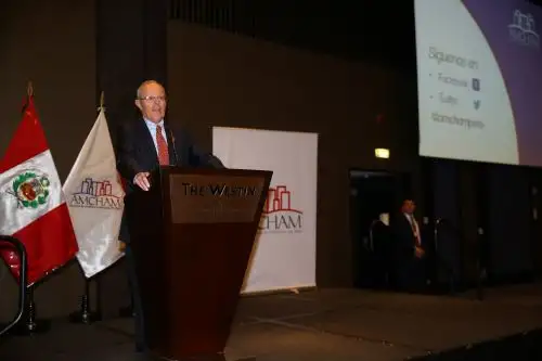 Presidente Pedro Pablo Kuczynsi durante su exposición ante empresarios de la Cámara de Comercio Americana del Perú.