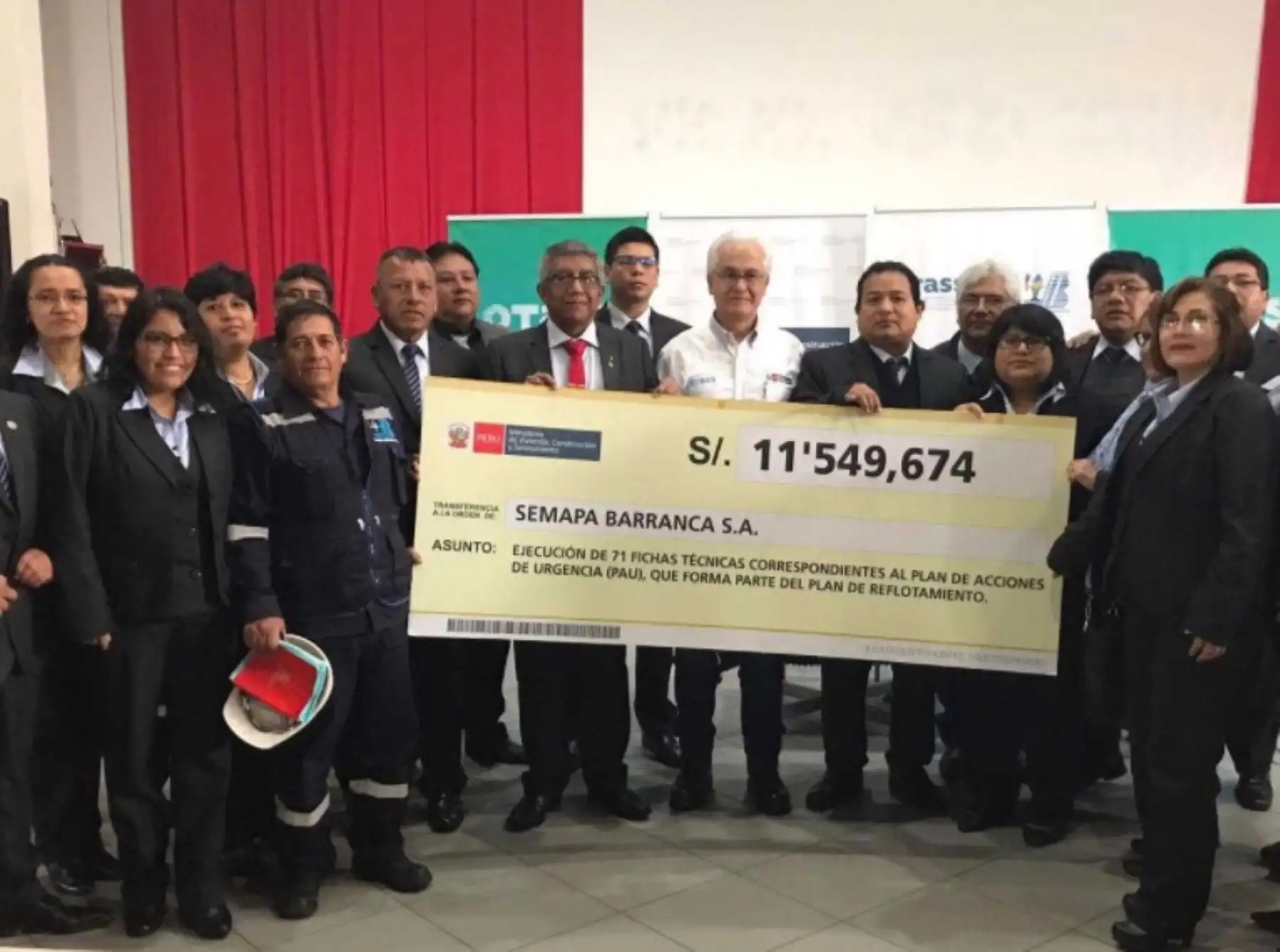 El Organismo Técnico de la Administración de los Servicios de Saneamiento (Otass) oficializó hoy la transferencia financiera por 11 millones 549,674 soles a Semapa Barranca S.A., con el objetivo de mejorar su gestión y la prestación de los servicios de agua potable y alcantarillado sanitario.