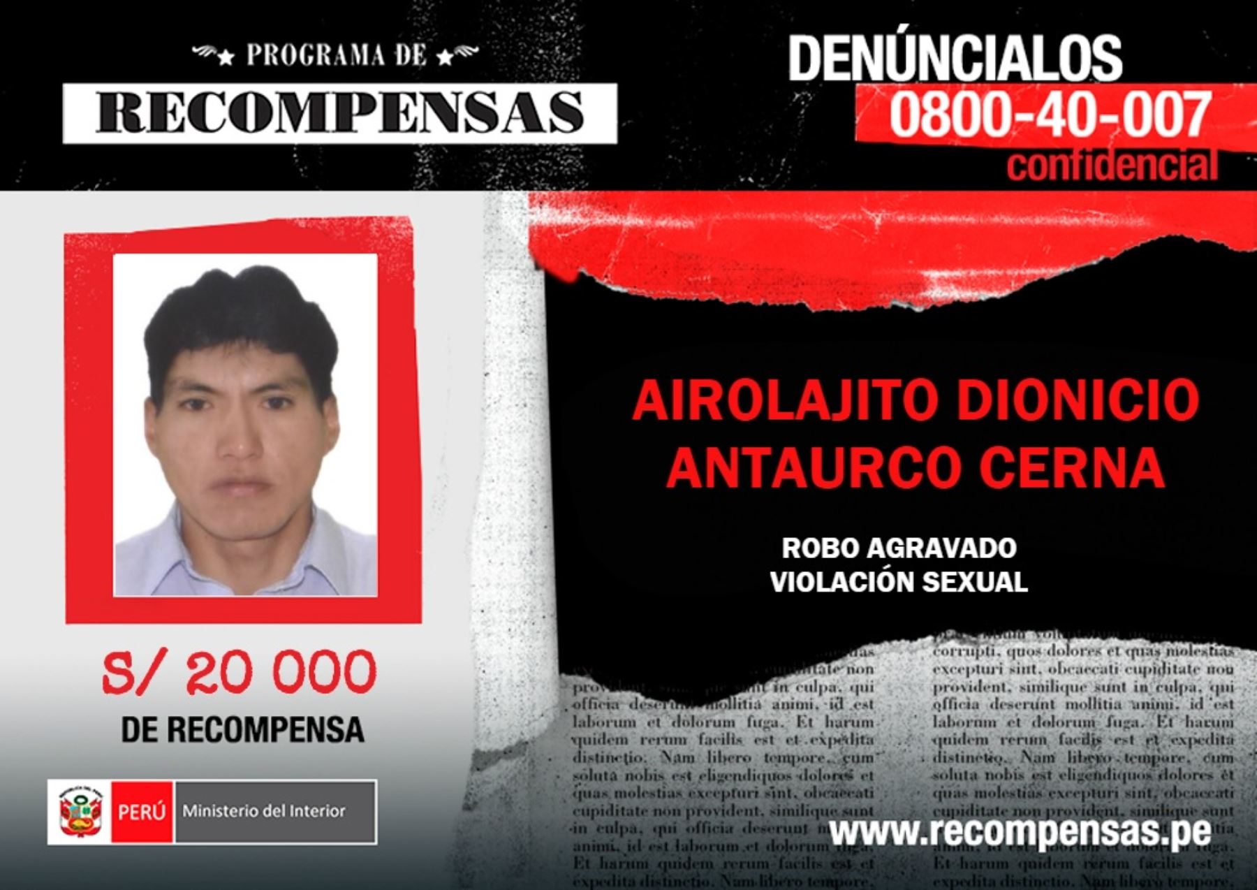 Airolajito Dionicio Antaurco Cerna, quien está acusado de robo agravado y violación sexual.