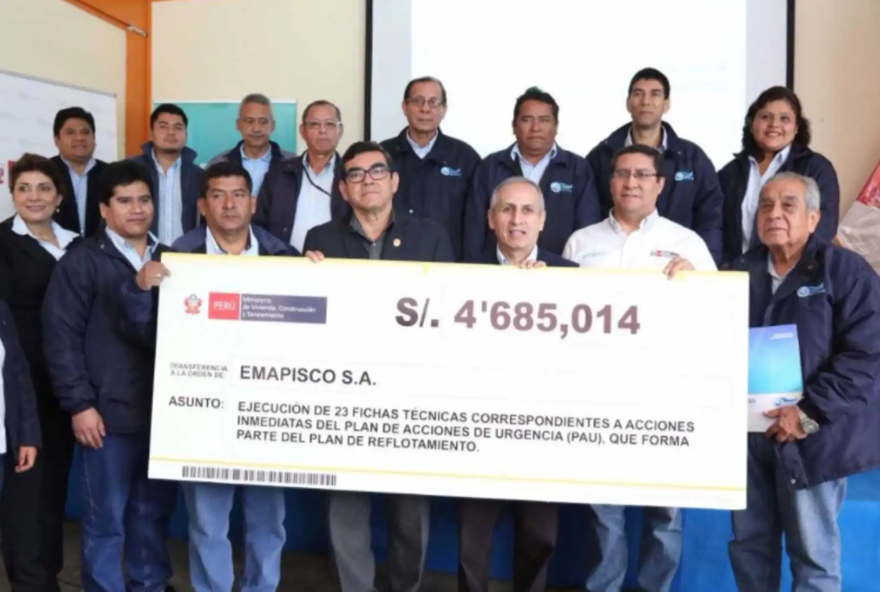 El Organismo Técnico de la Administración de los Servicios de Saneamiento (OTASS) oficializó la transferencia financiera de 4 millones 685,014 soles a la Empresa Municipal de Agua Potable y Saneamiento de Pisco (Emapisco), con el fin de recuperar sus capacidades operacionales, comerciales e institucionales.