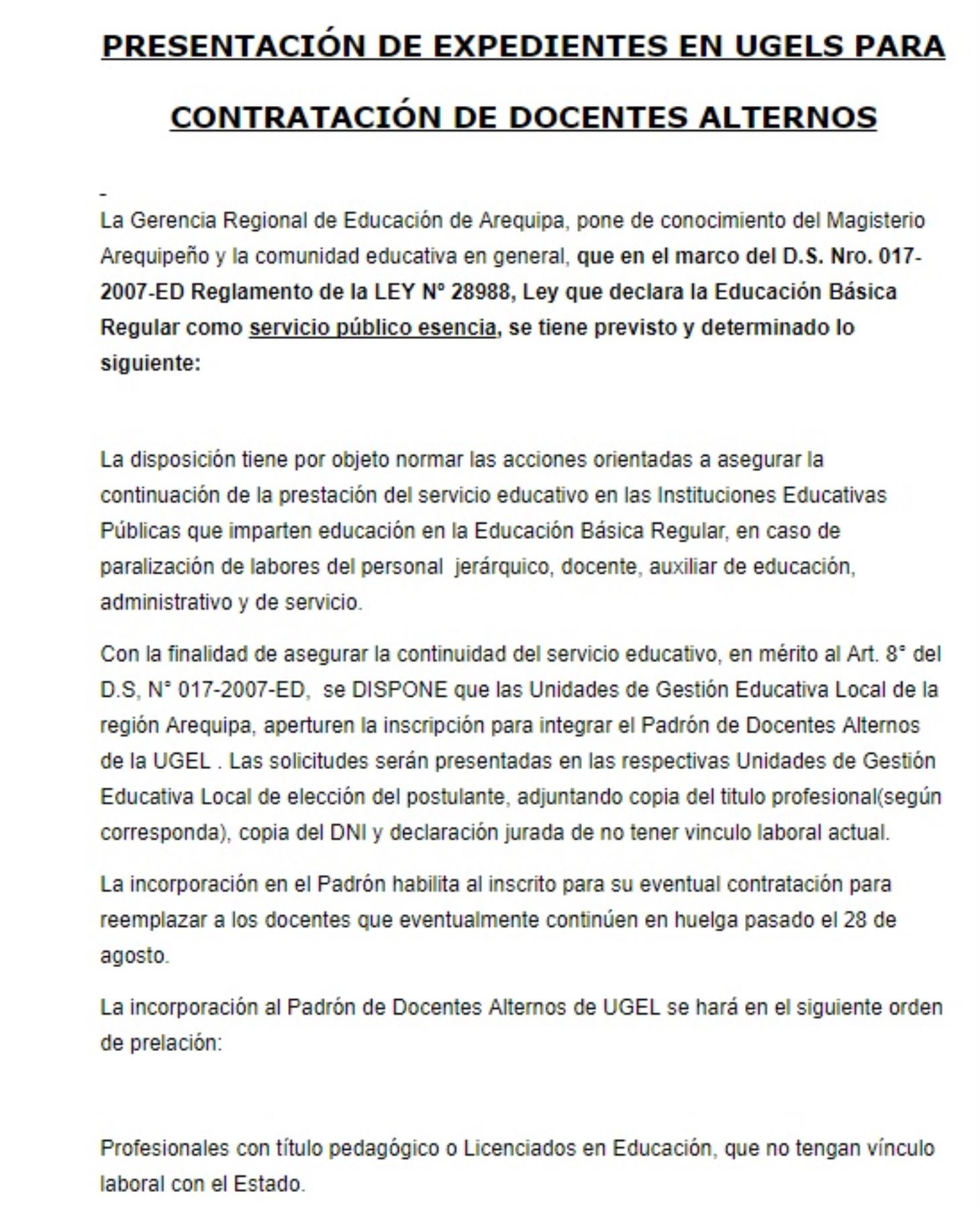 Presentación de expedientes en Ugeles para contratación de docentes alternos.