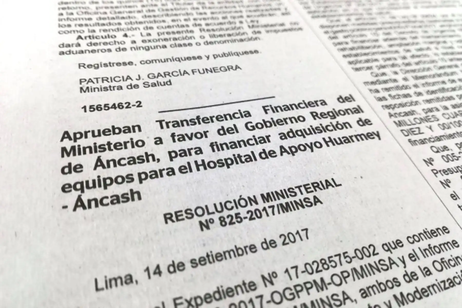 Minsa destina S/ 3 millones a Áncash para compra de equipos para Hospital de Huarmey.