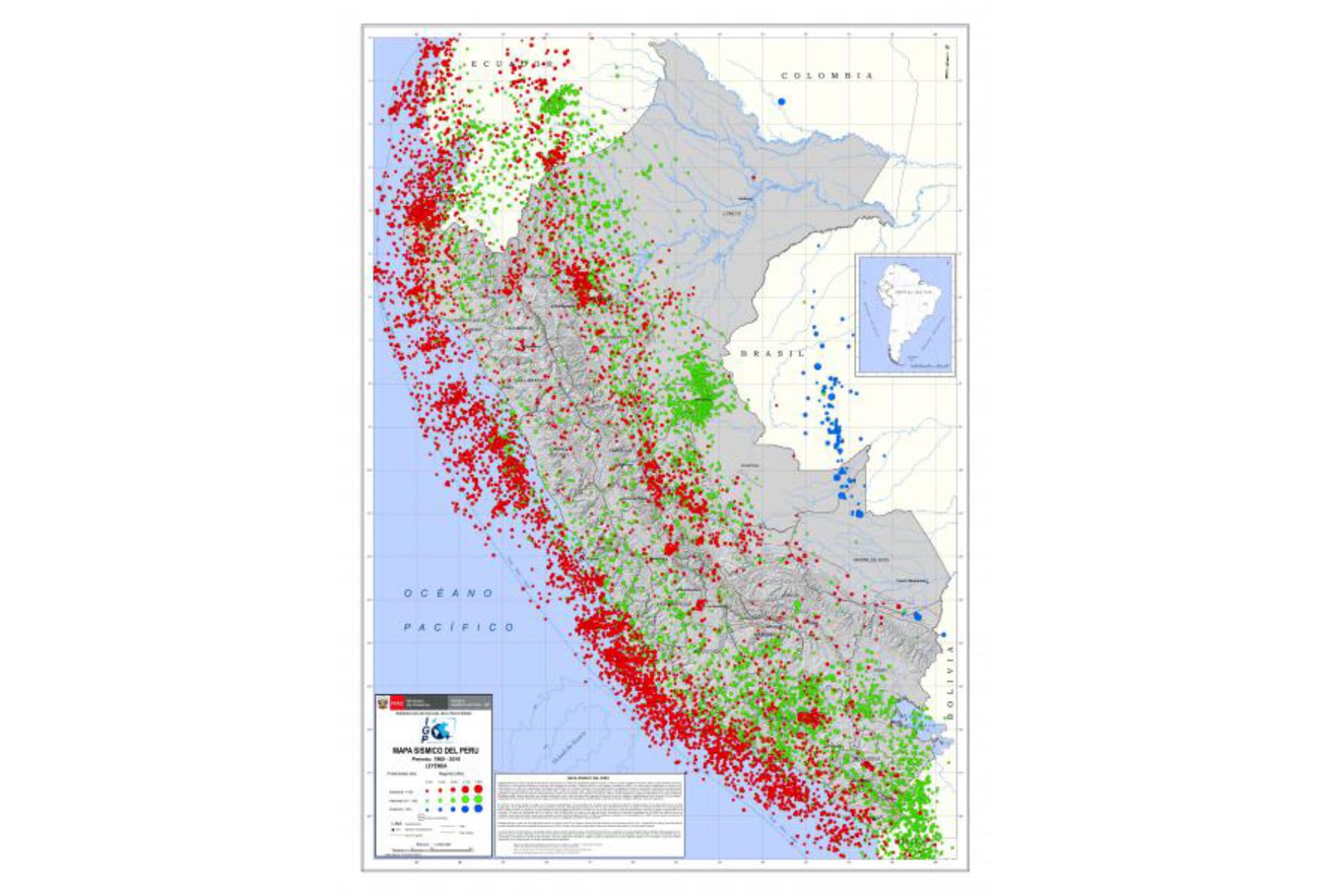 Mapa espacial de sismos del Perú. Foto: ANDINA/IGP.