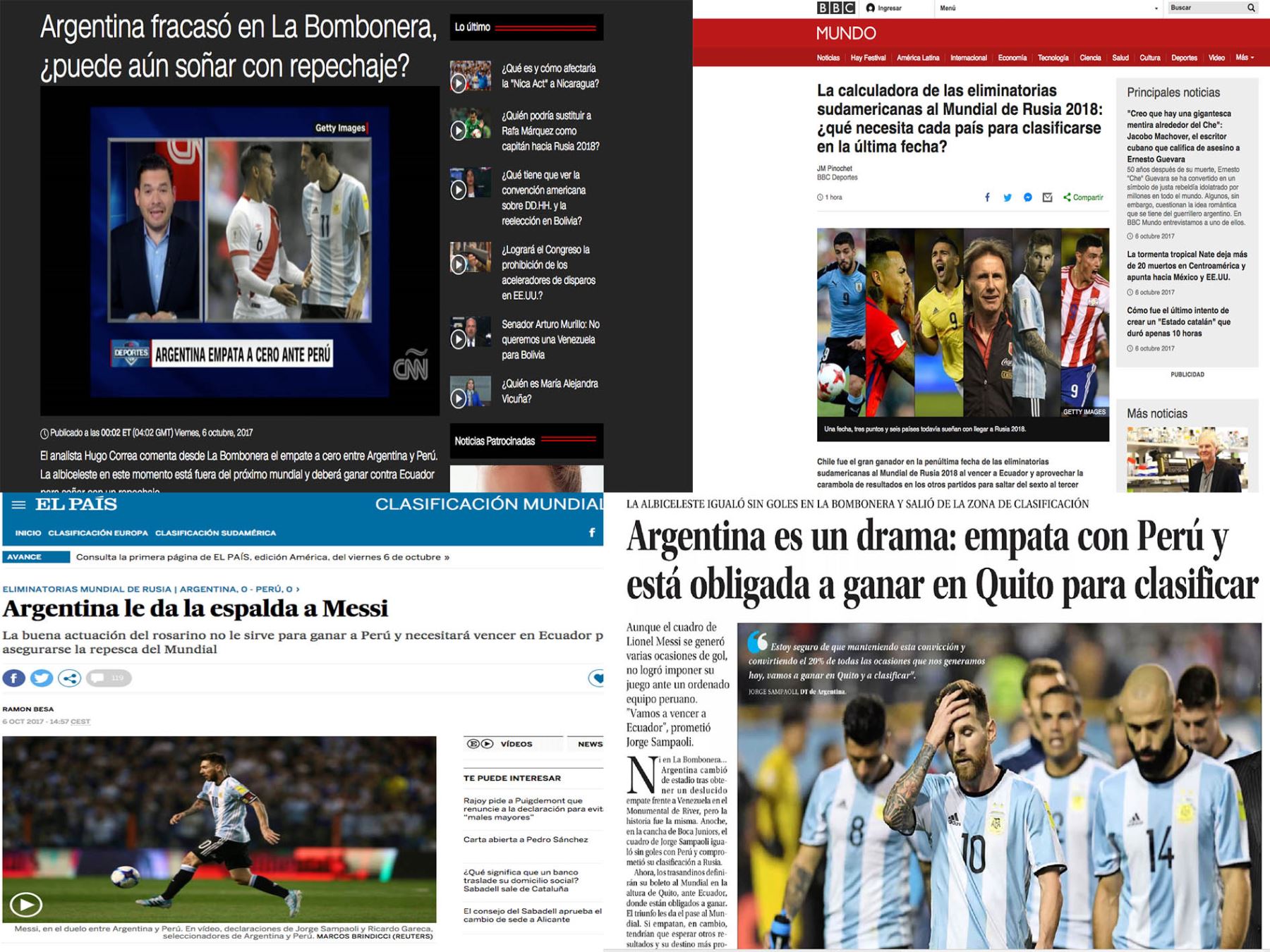Prensa extranjera sobre partido Perú - Argentina. Foto: INTERNET/Medios